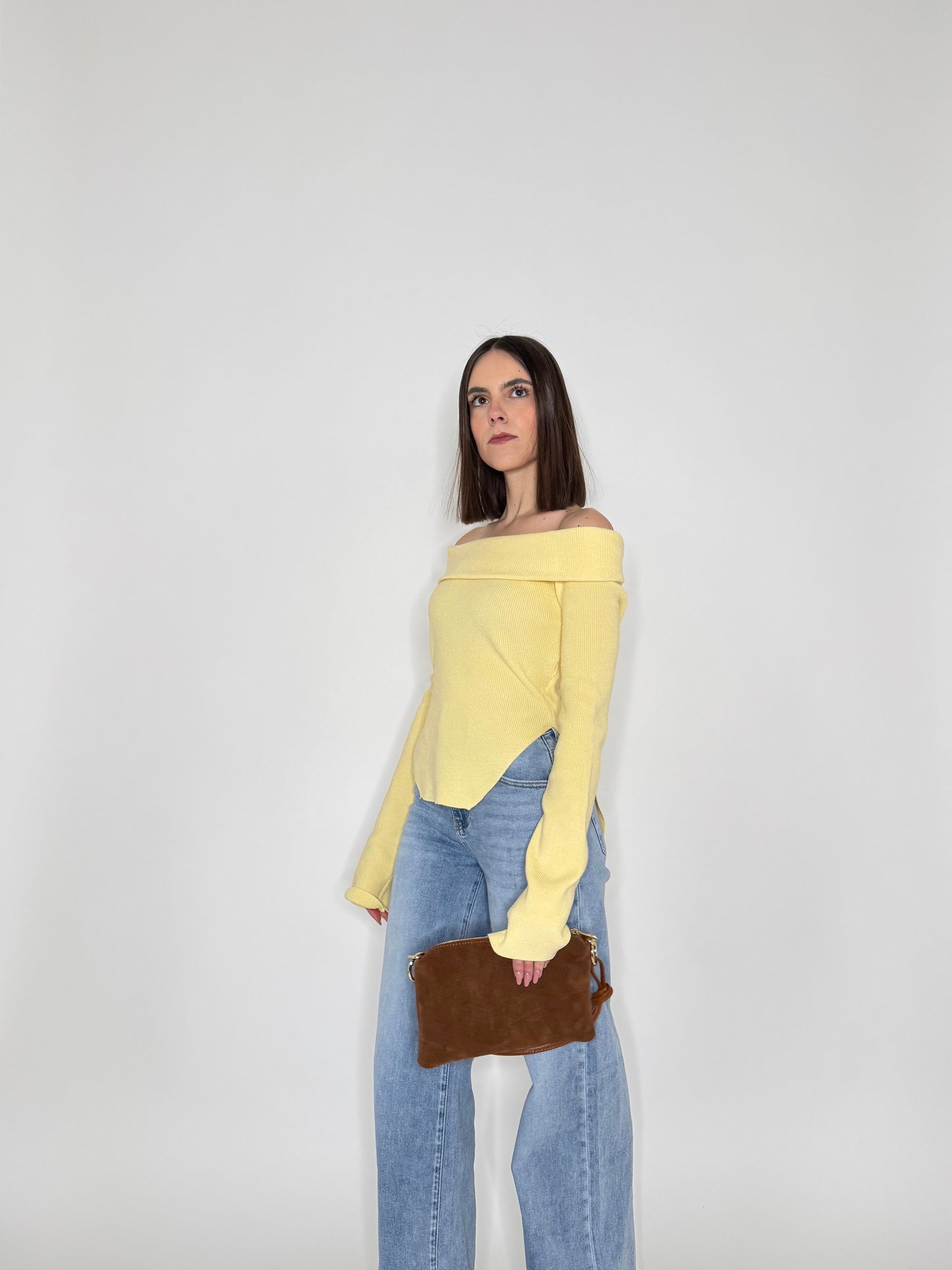 Maglia alla Bardot spalle scese in viscosa Giallo