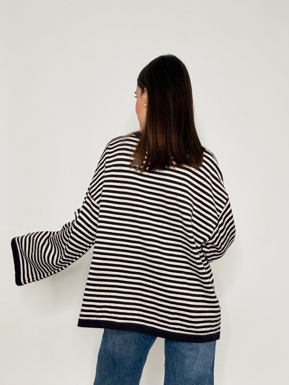 Maglia mille righe in morbida viscosa manica lunga ampia Coffe