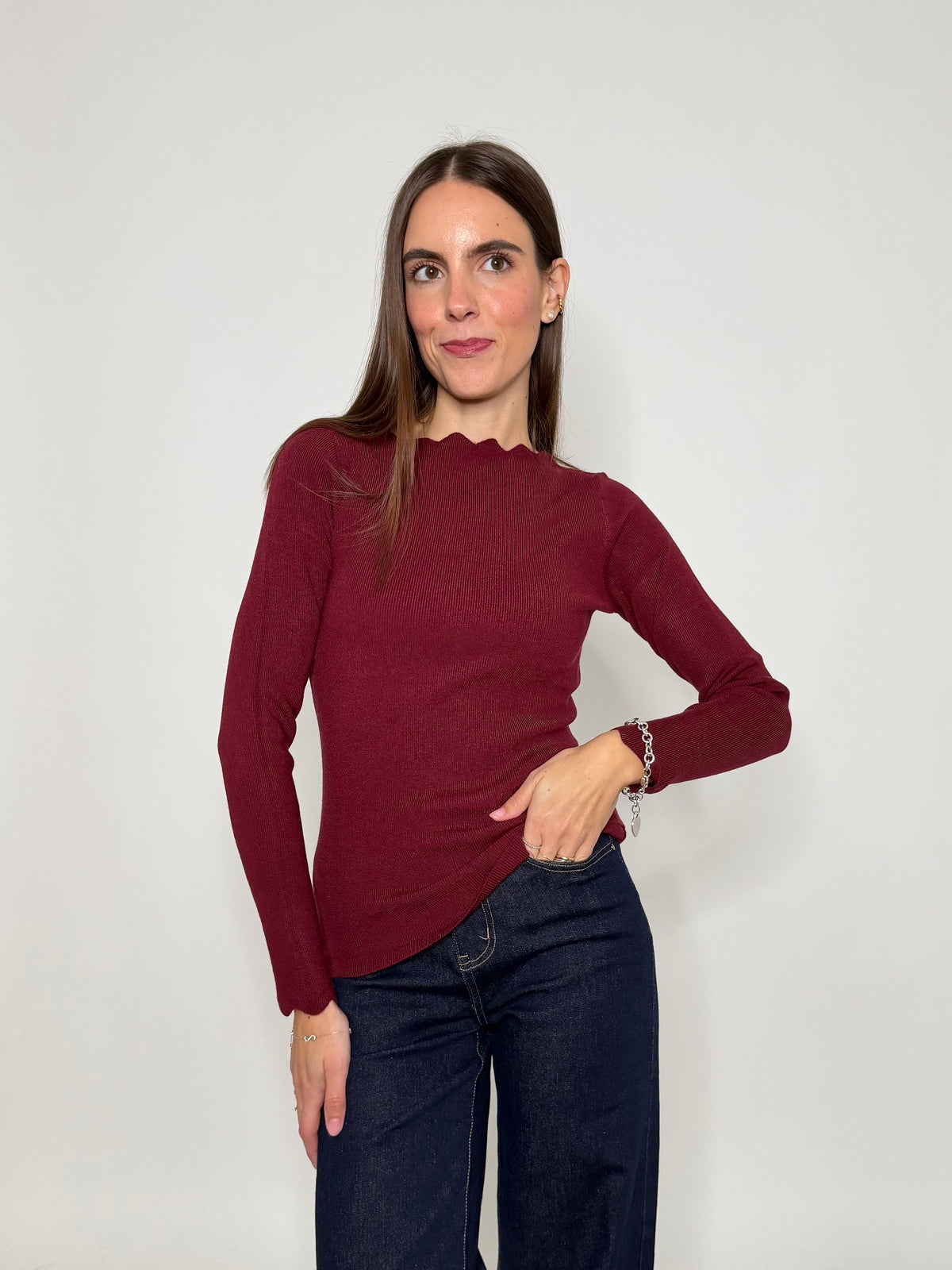Maglia in morbida viscosa zigzag fit bordeuax