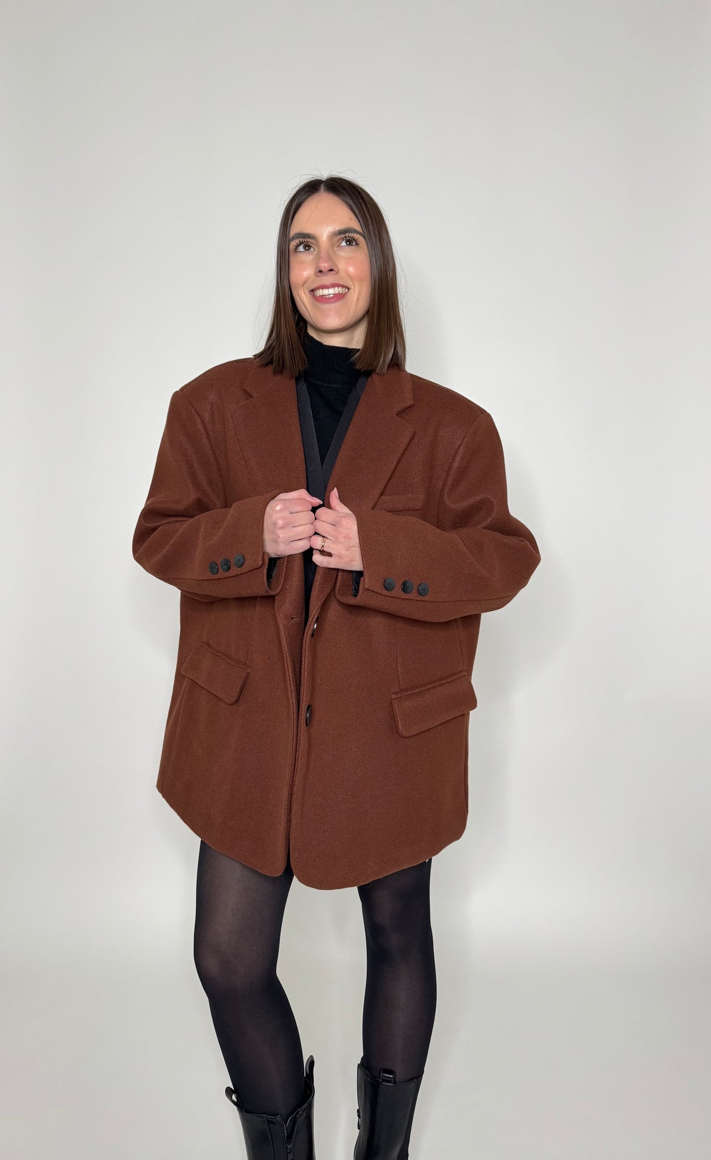 Giacca in panno oversize Cioccolato - Lumina