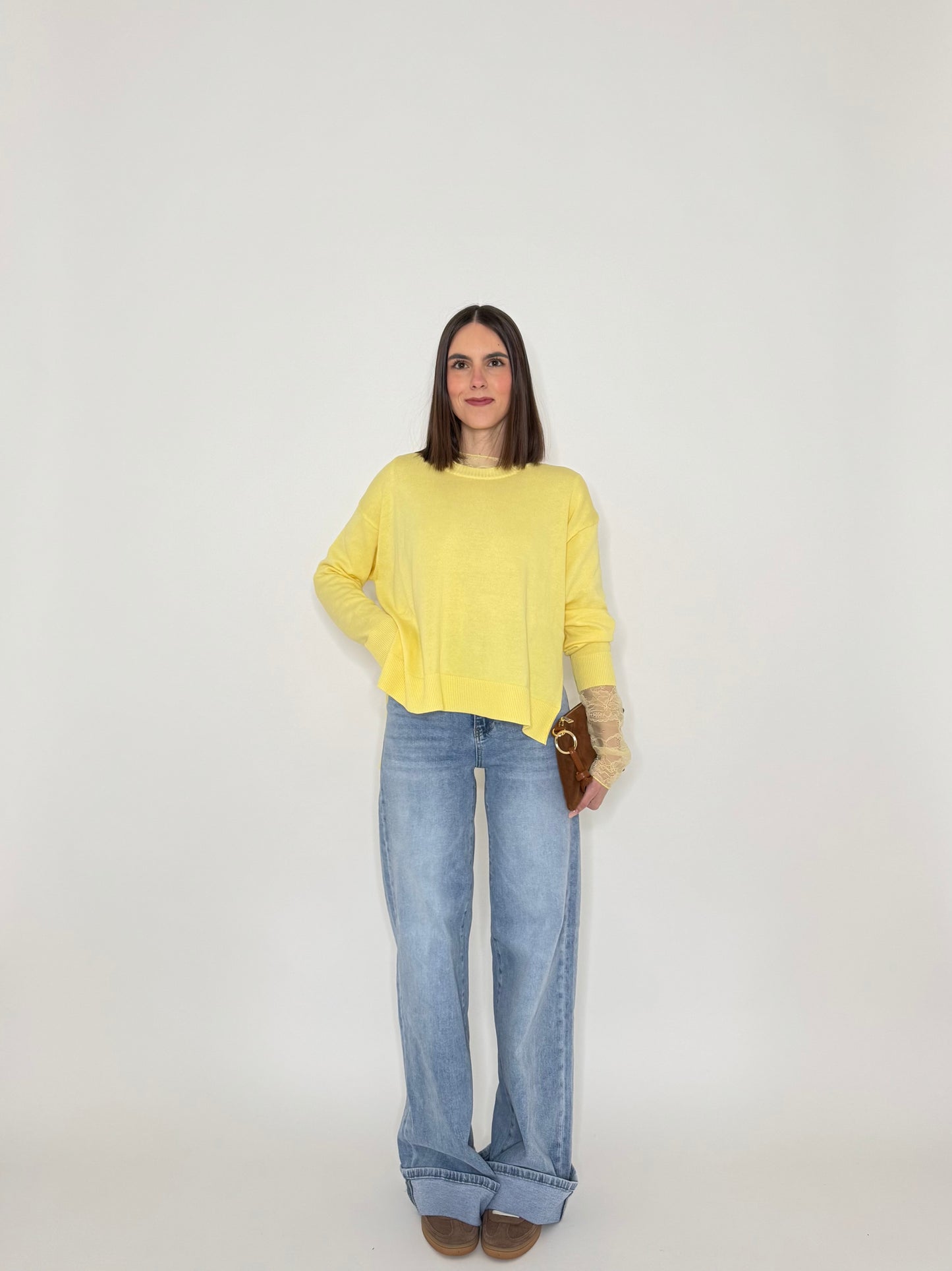 Maglia girocollo scatoletta in 100% cotone Giallo