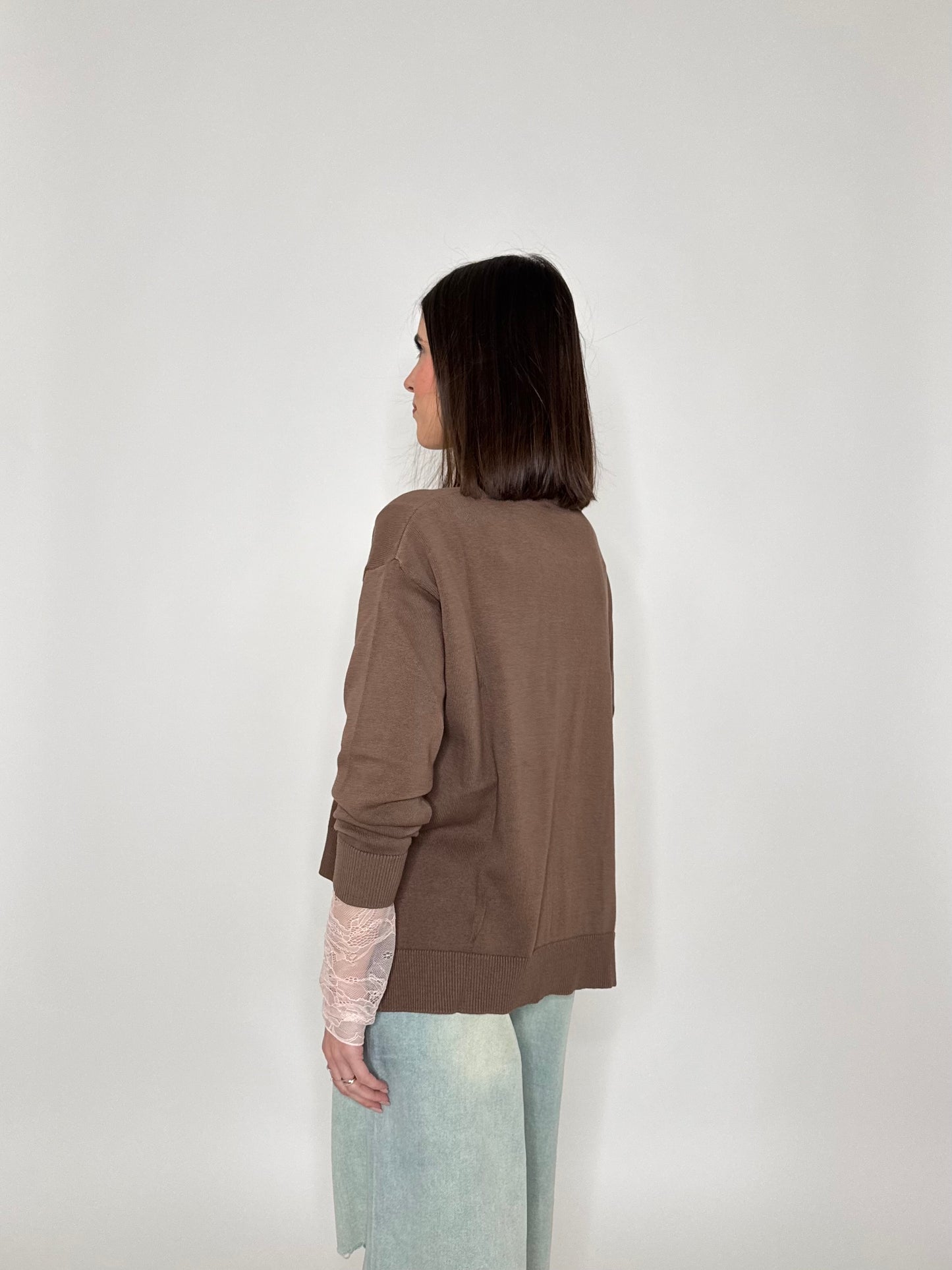 Maglia girocollo scatoletta in 100% cotone Moka