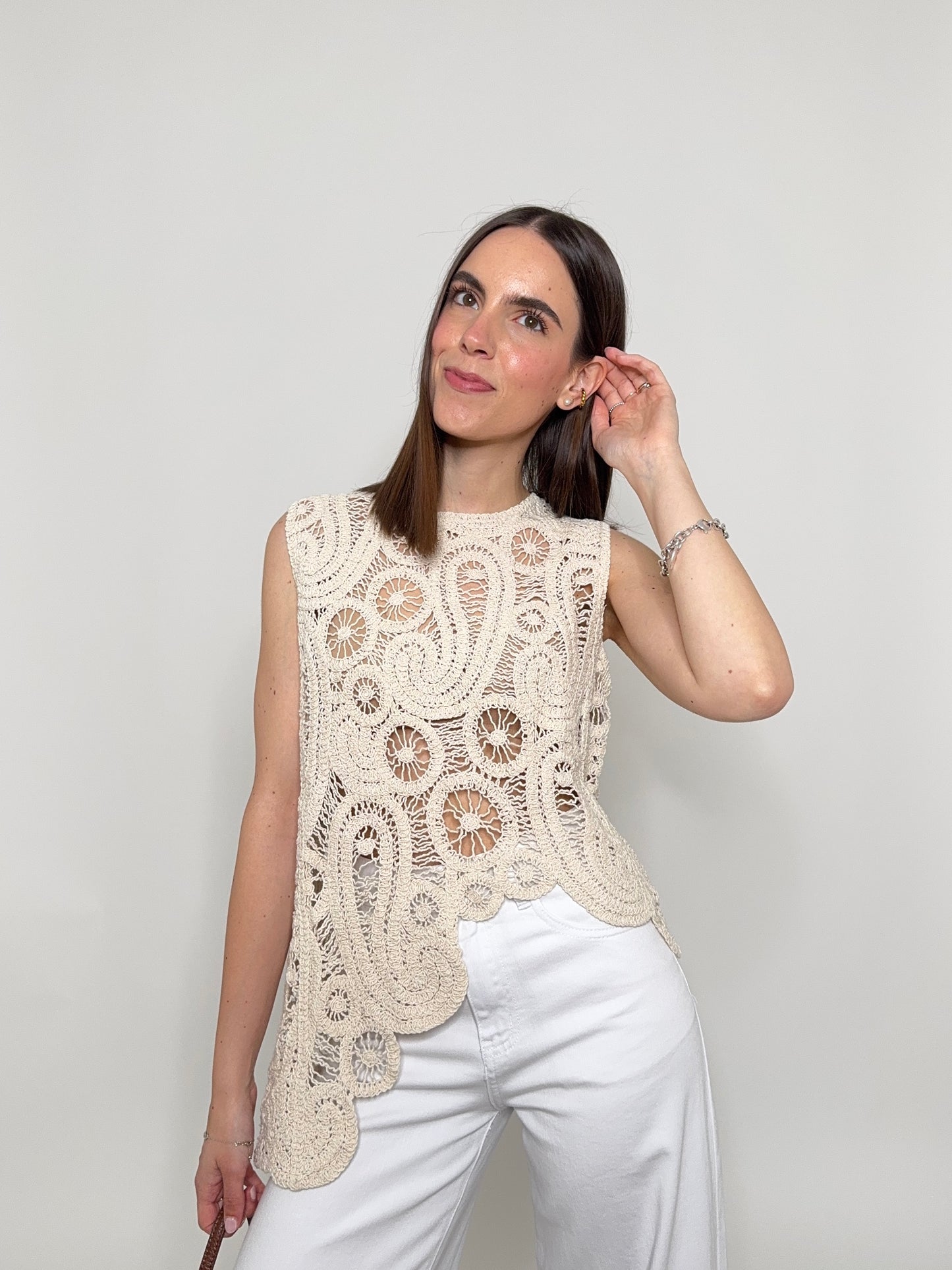 Top in crochet asimmetrico Beige
