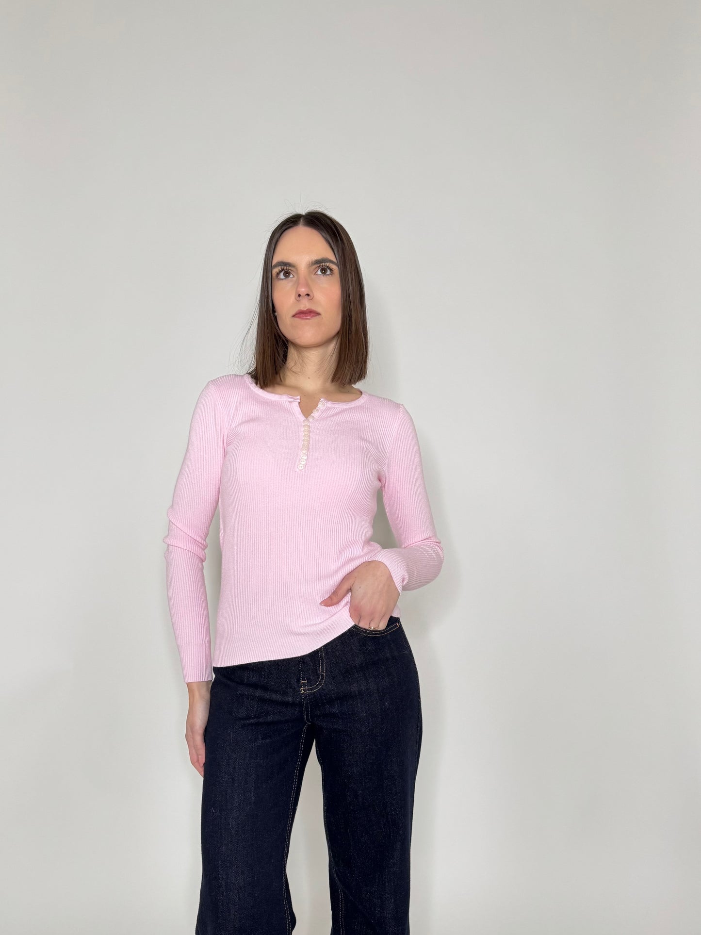 Maglia a costine Viscosa Essential Rosa