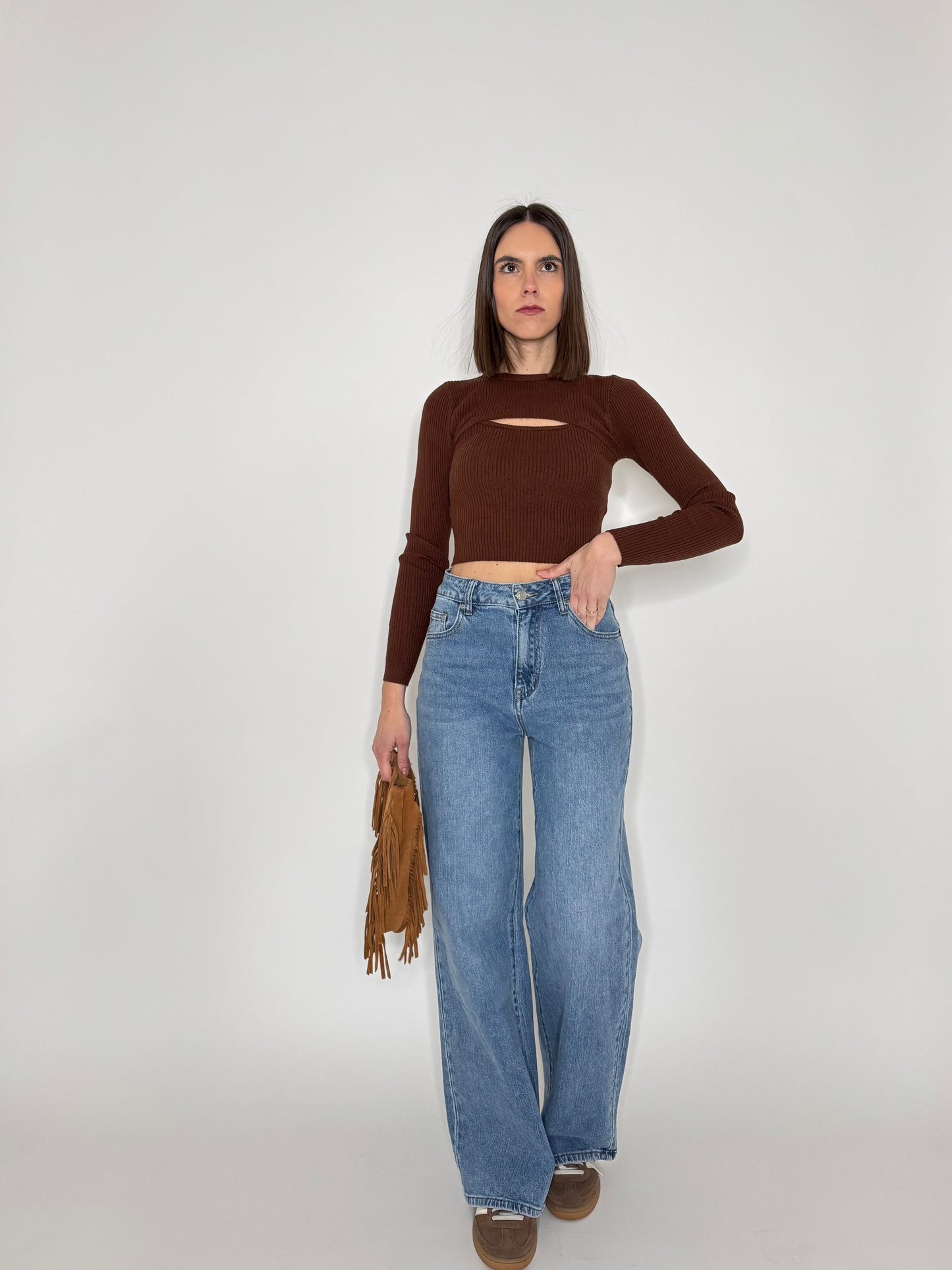 Maglia a costine in Viscosa Cut Cioccolato