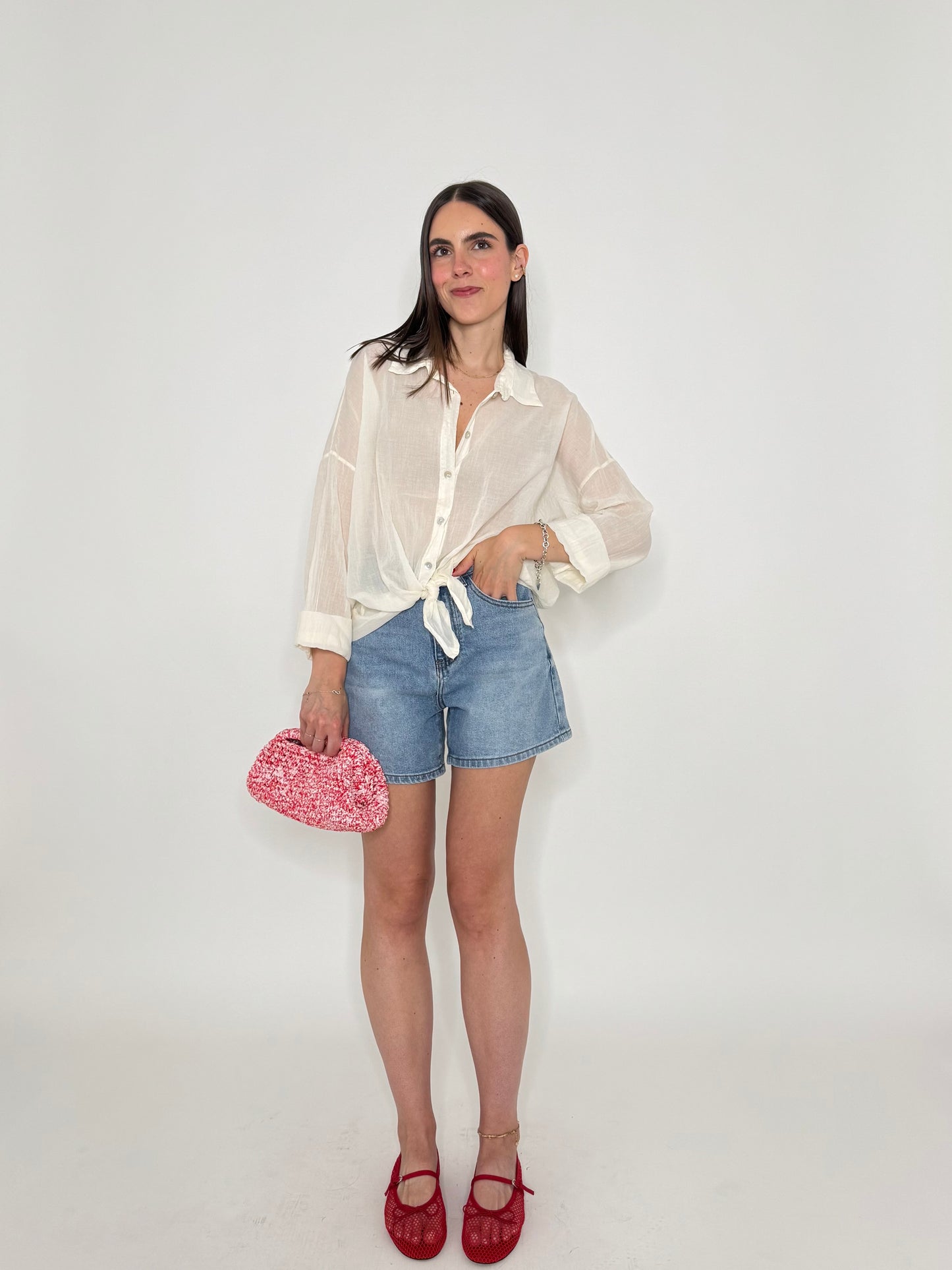 Camicia in mussola di cotone panna