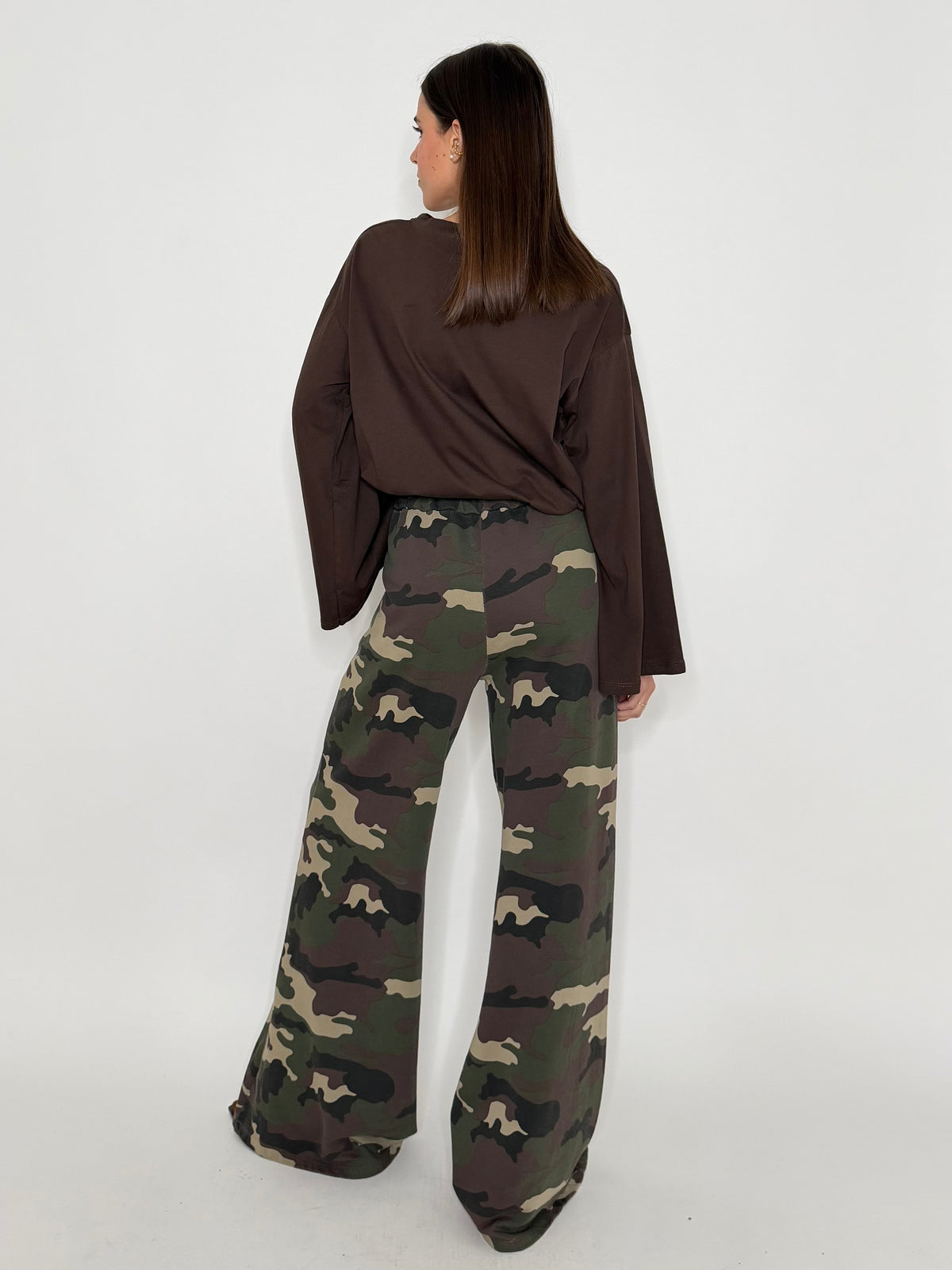 Pantalone palazzo camouflage chiaro in cotone