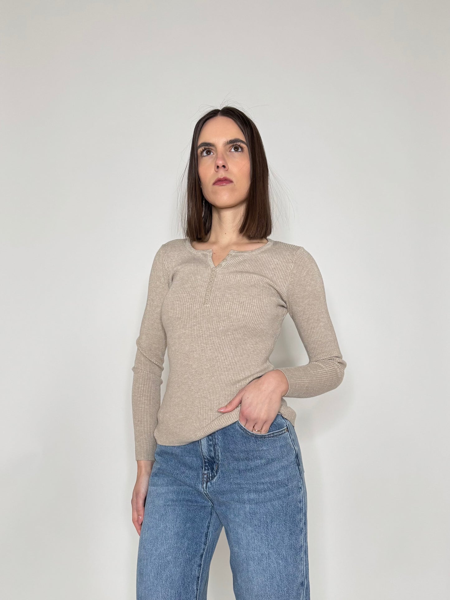 Maglia a costine Viscosa Essential Tortora