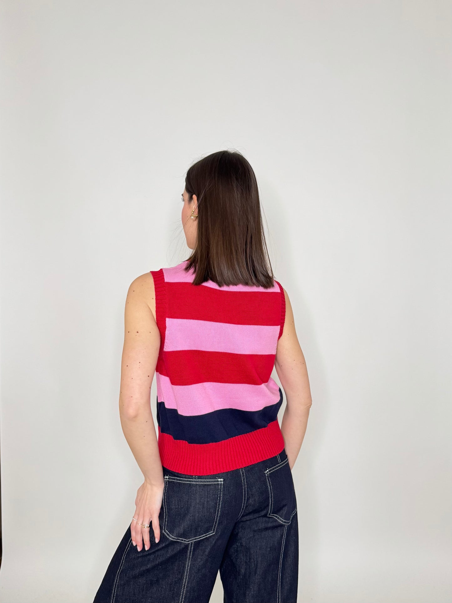Gilet basic a righe 100% cotone Confetto/Fragola/Blu