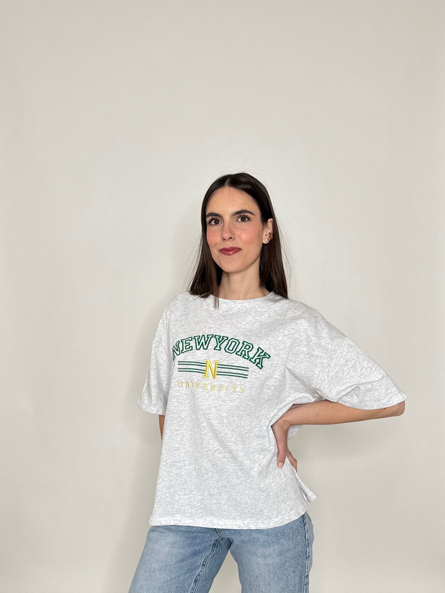 T-shirt in cotone "New York - University" Grigio