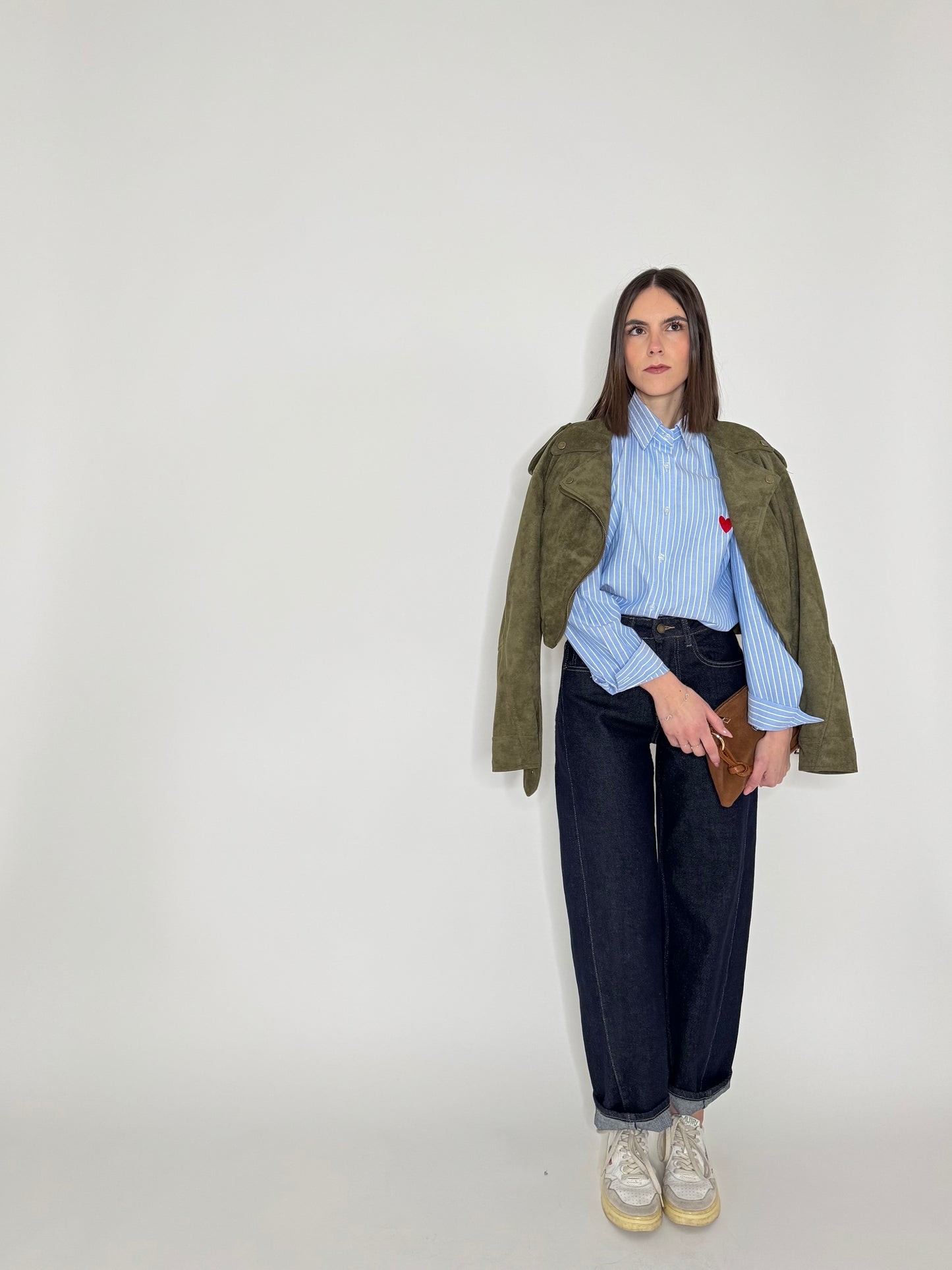 Camicia righe cuore in cotone Azzurro