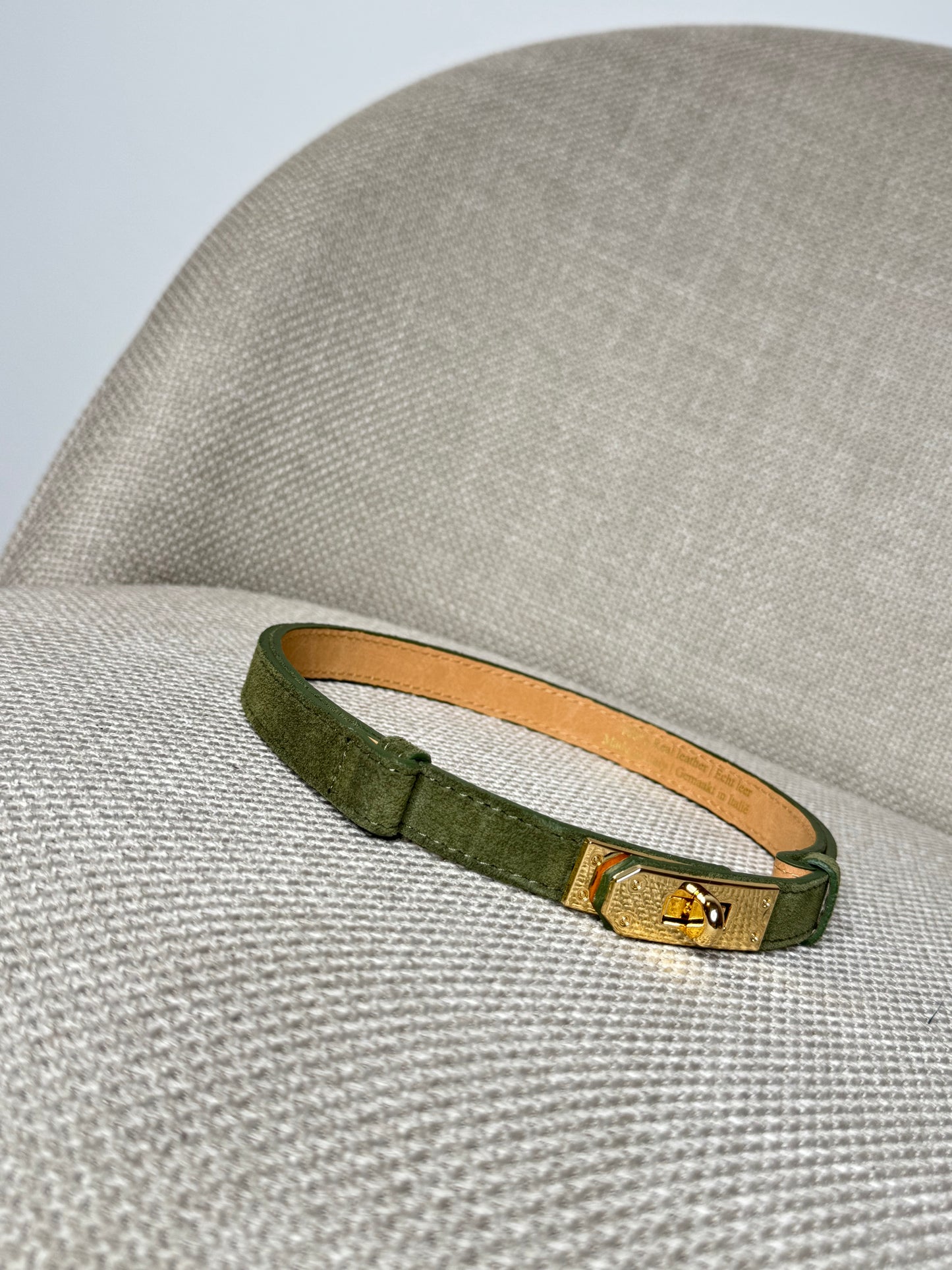 Cintura vera pelle camoscio regolabile stile Hermes verde bosco 2cm