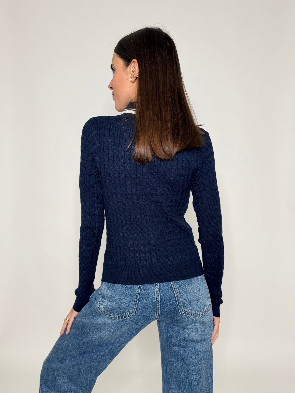 Polo in morbida viscosa trecce blu navy