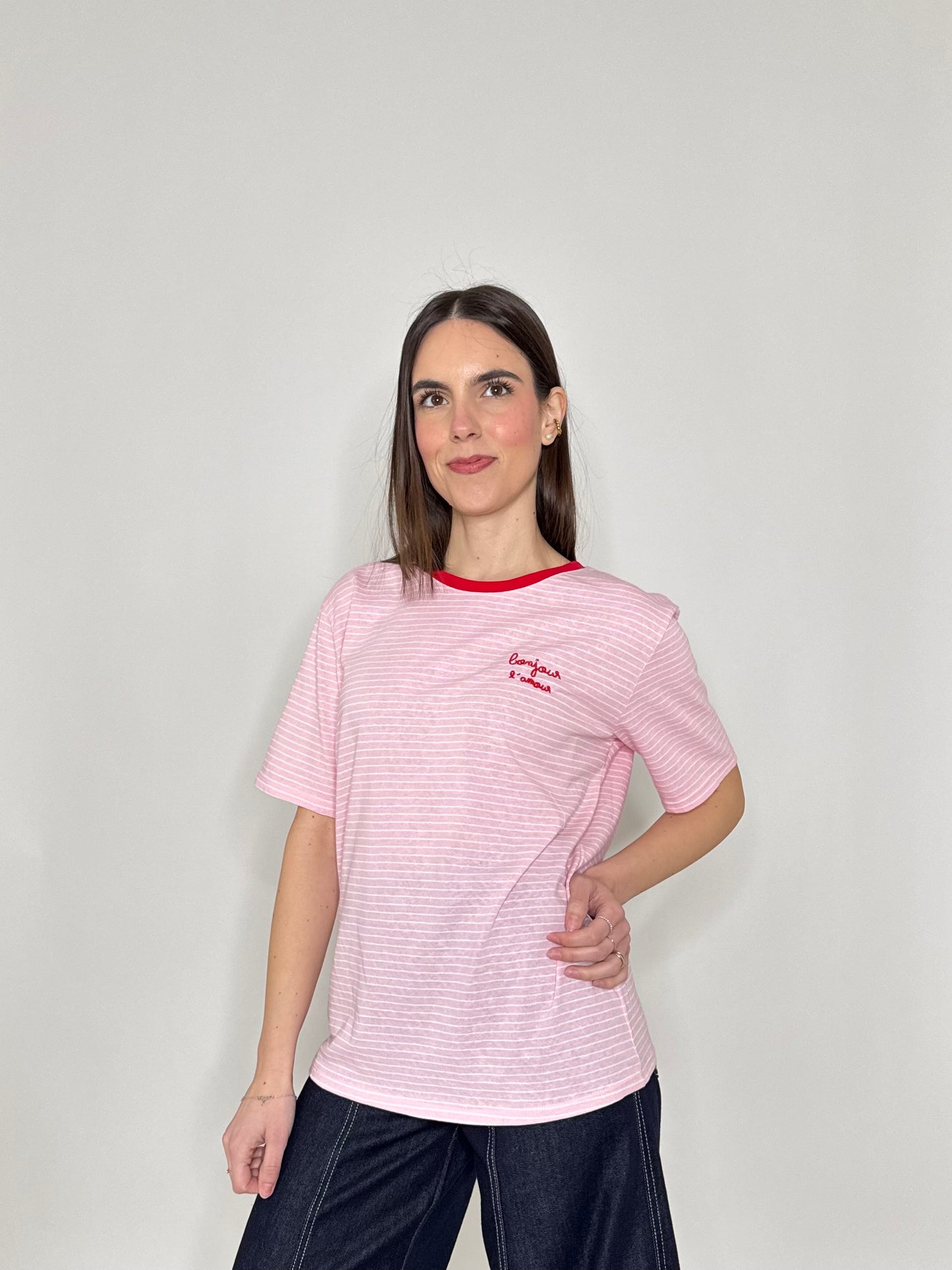 T-shirt righe light cotton Rosa