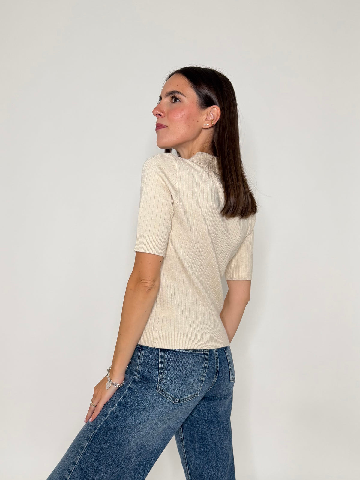 Polo a costine in morbida viscosa beige