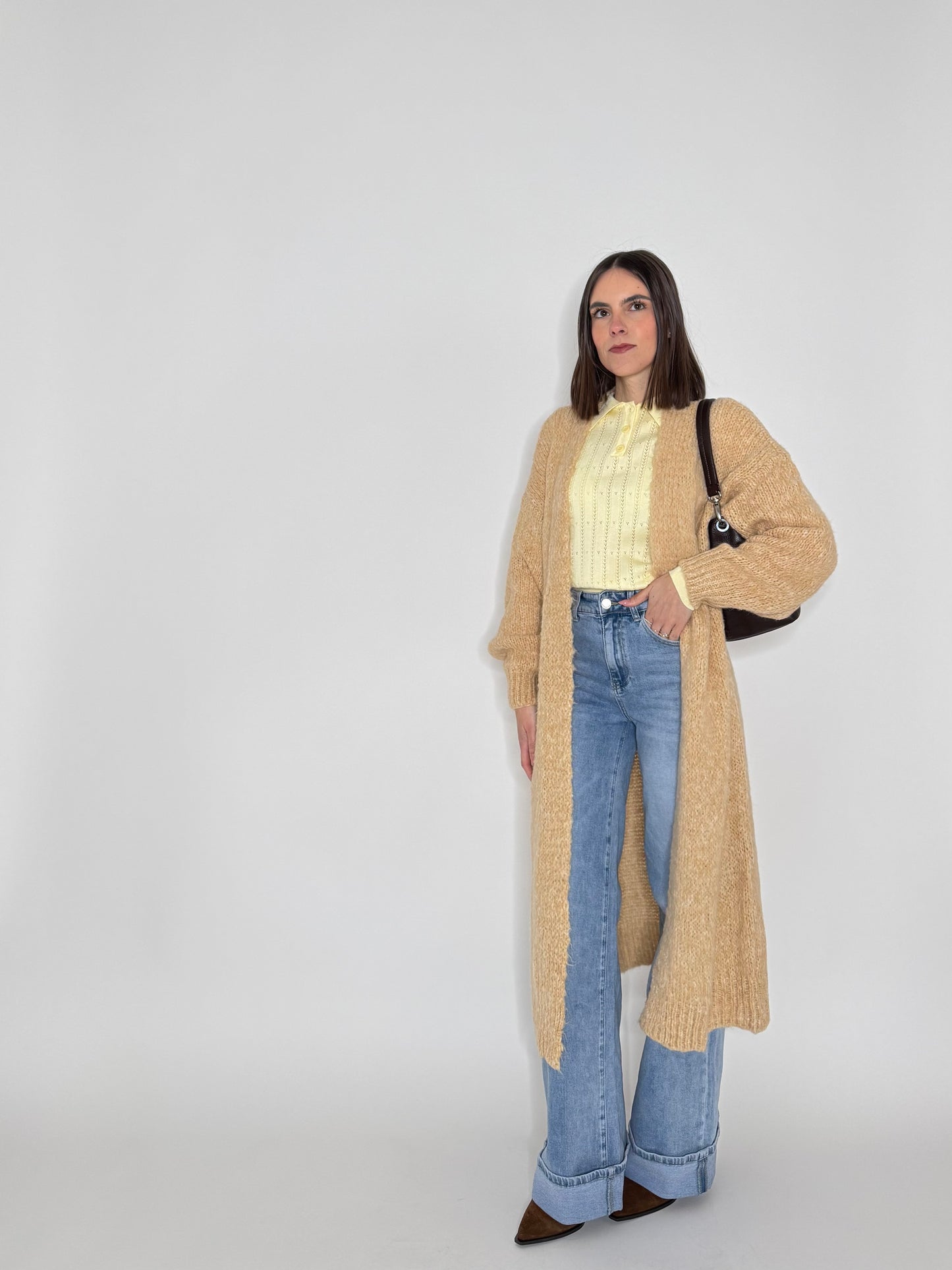 Maglia polo in viscosa con cuoricini Giallo pulcino