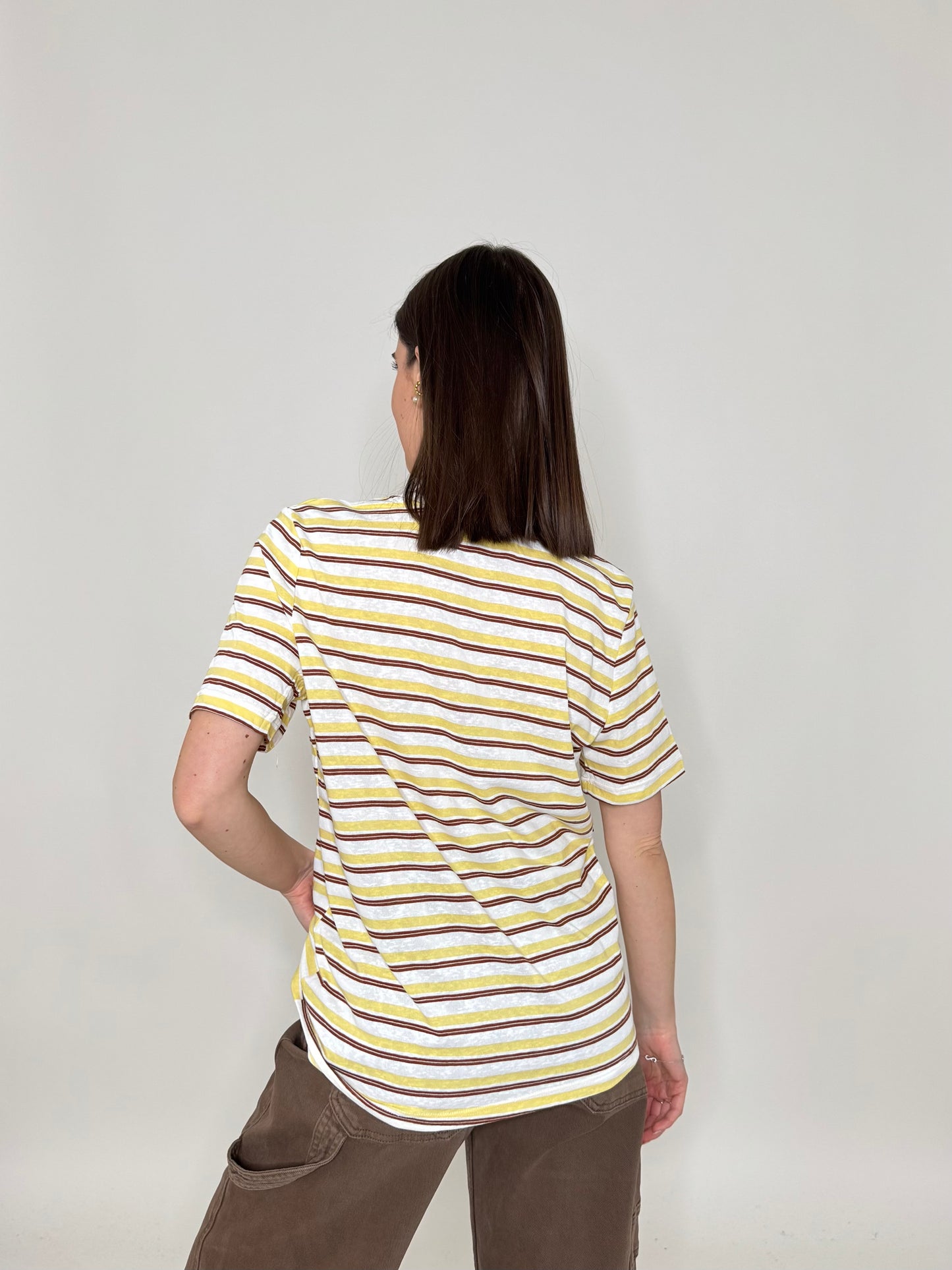 T-shirt righe light cotton con cuore Giallo
