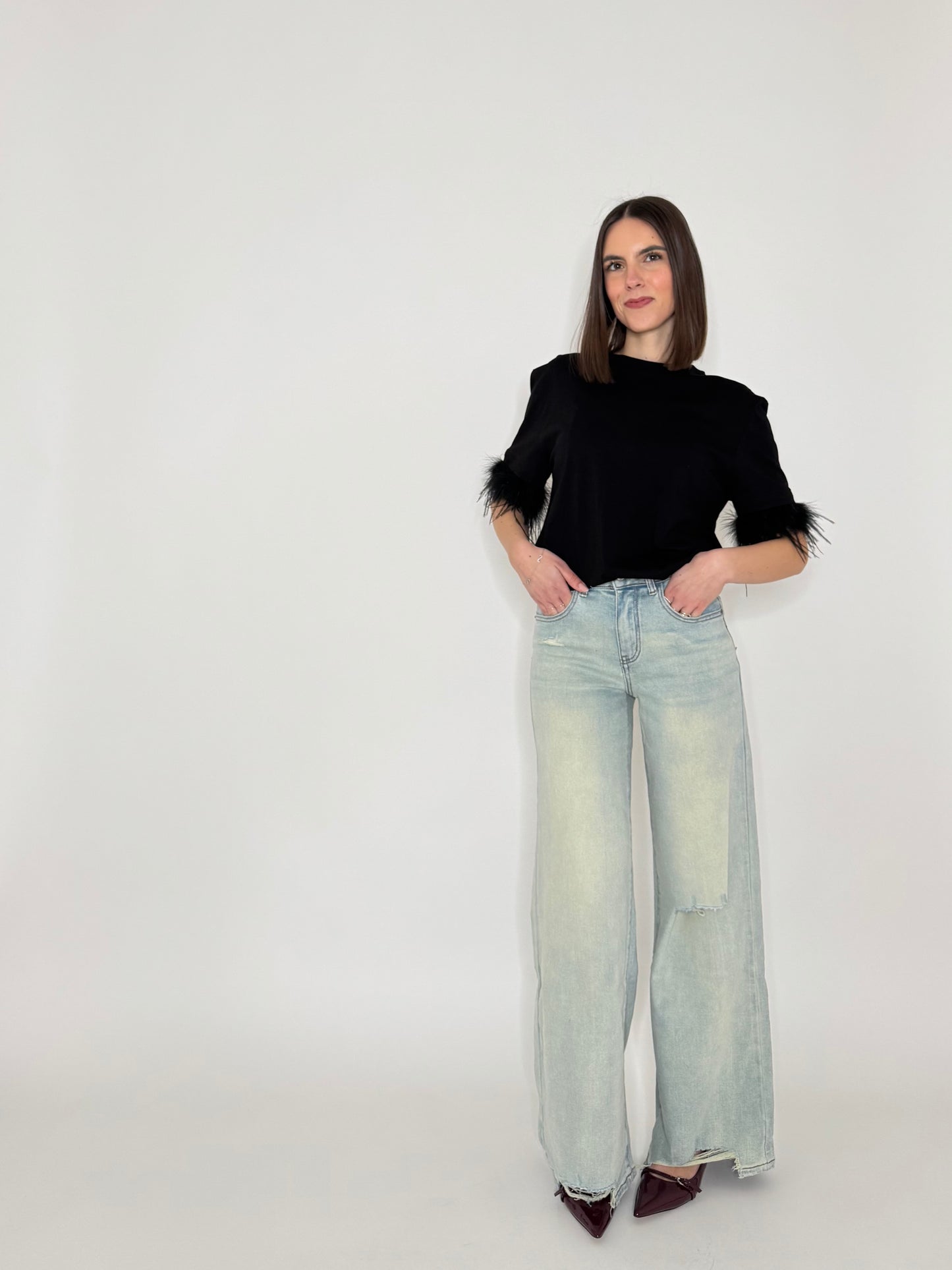 T-shirt in 100% cotone piume Nero - Lumina