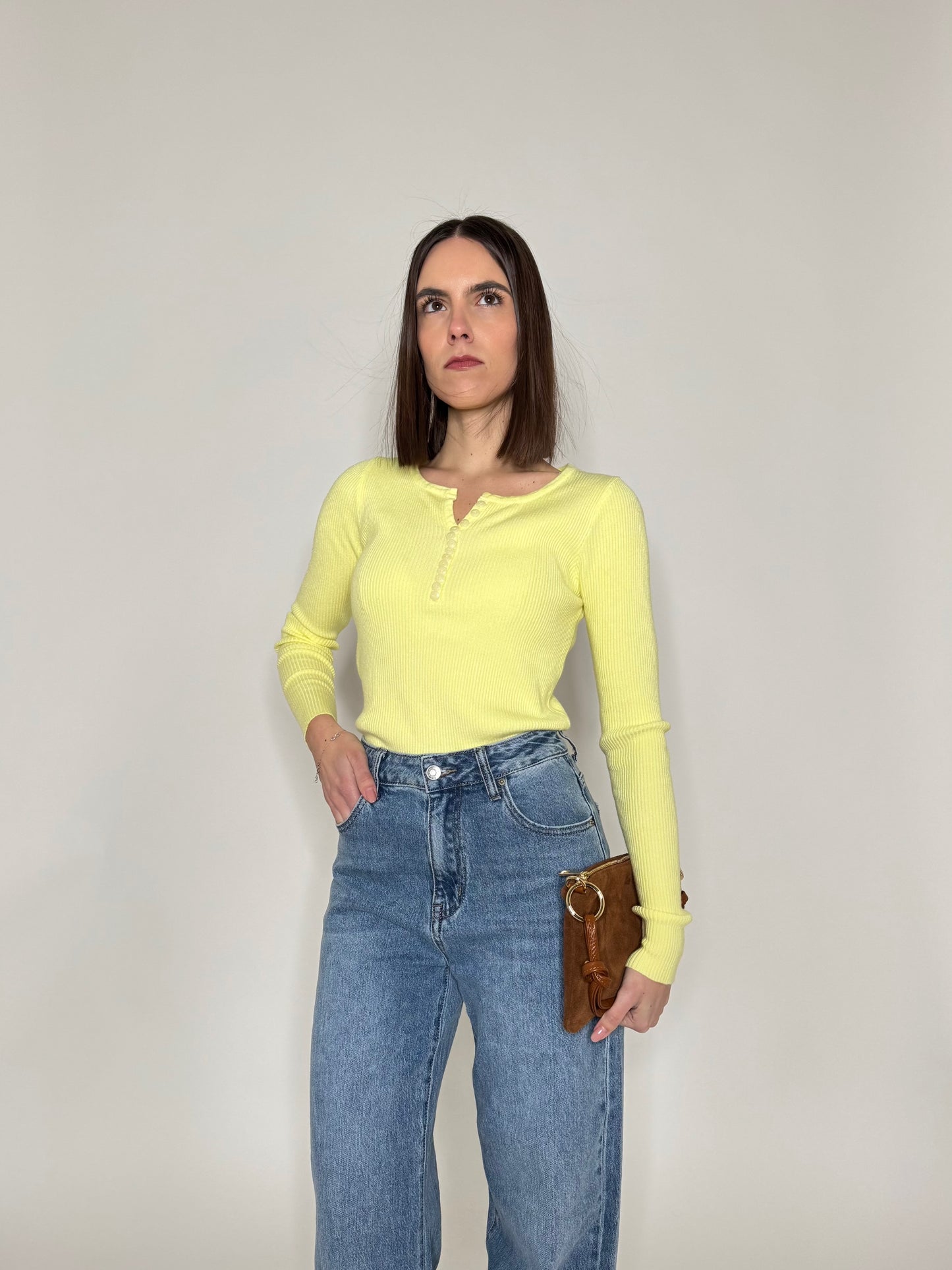 Maglia a costine Viscosa Essential Giallo pulcino