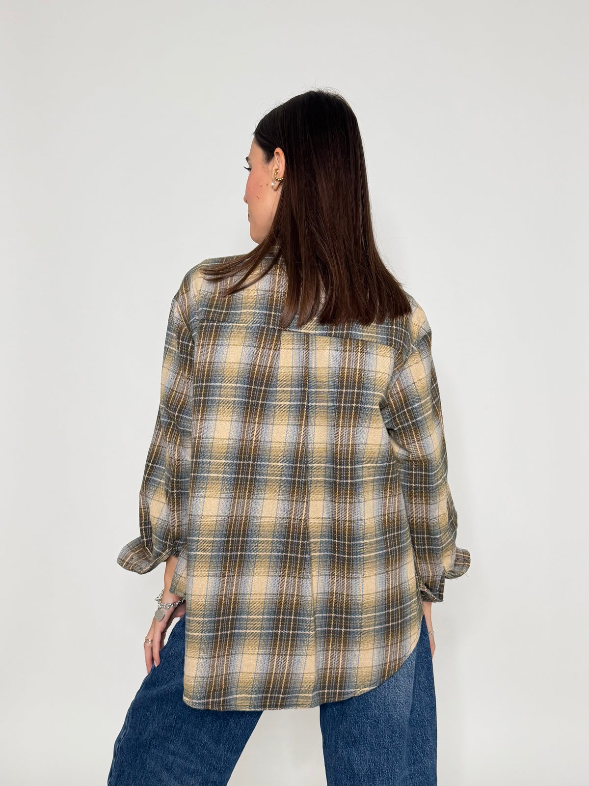 Camicia check vienna in cotone verde/celeste
