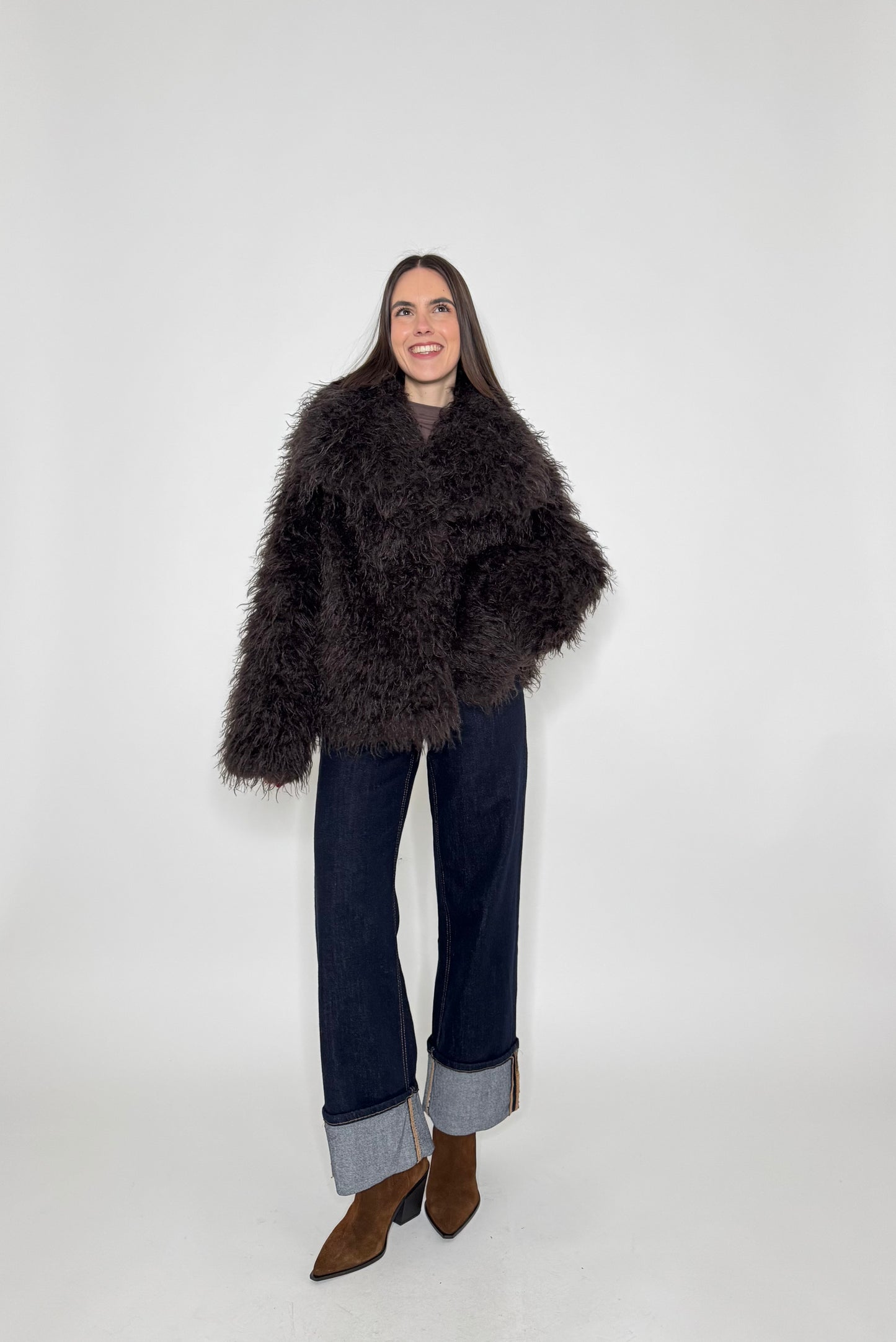 Jeans Wide leg blu scuro con risvolto