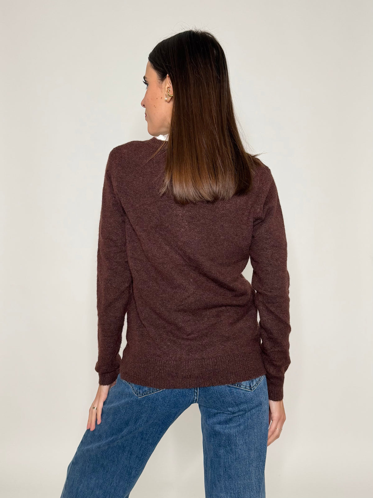Cardigan "neve" in morbida viscosa e cotone marrone melange