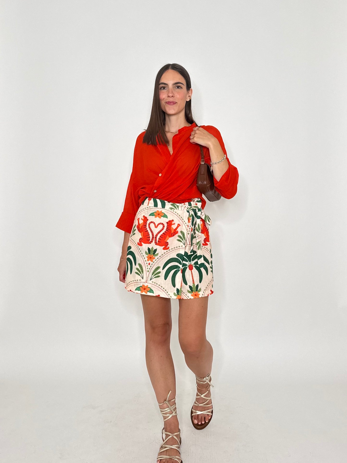 Camicia coreana in mussola di cotone arancio