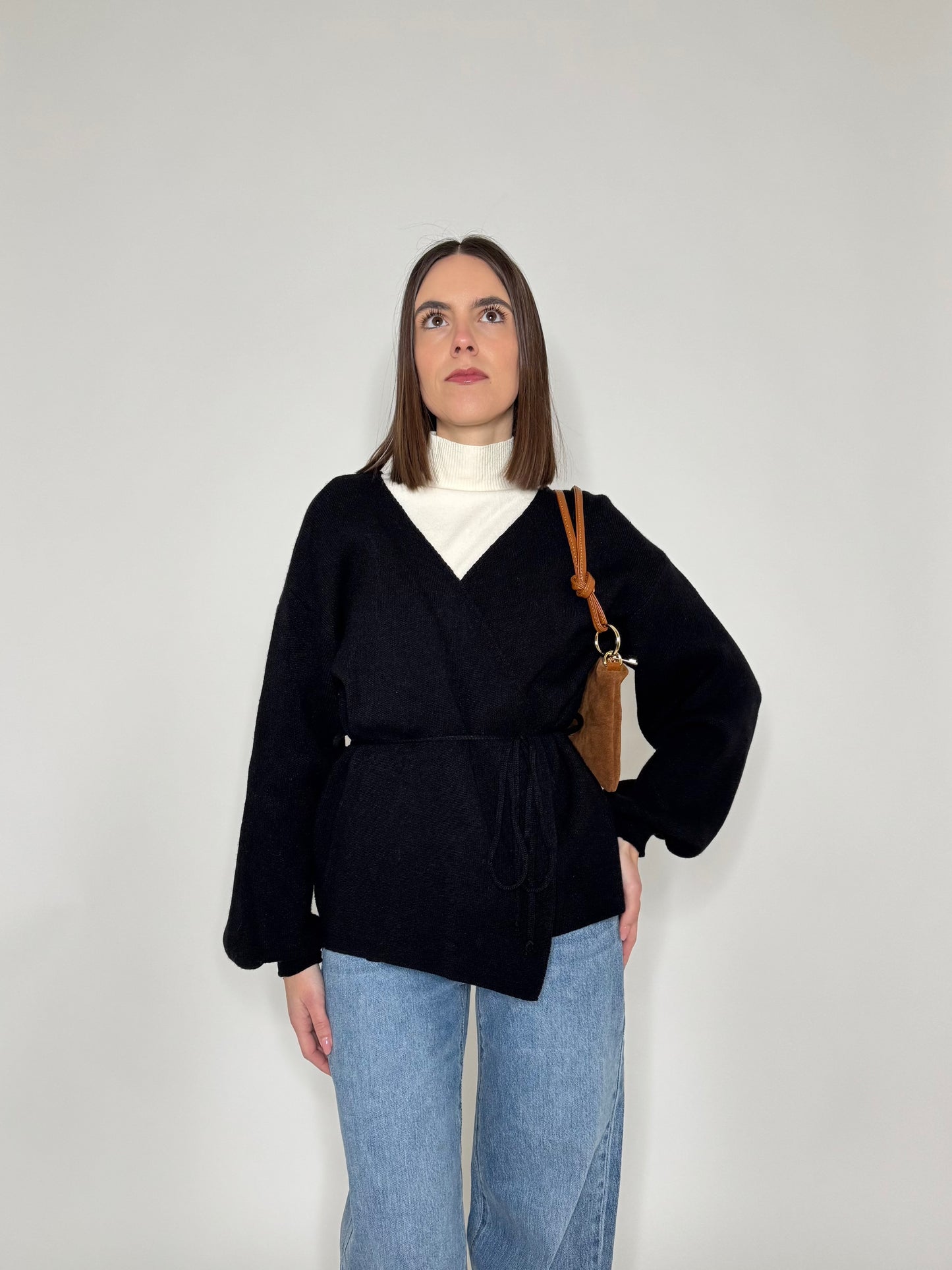 Maglia incrociatina in calda viscosa Nero