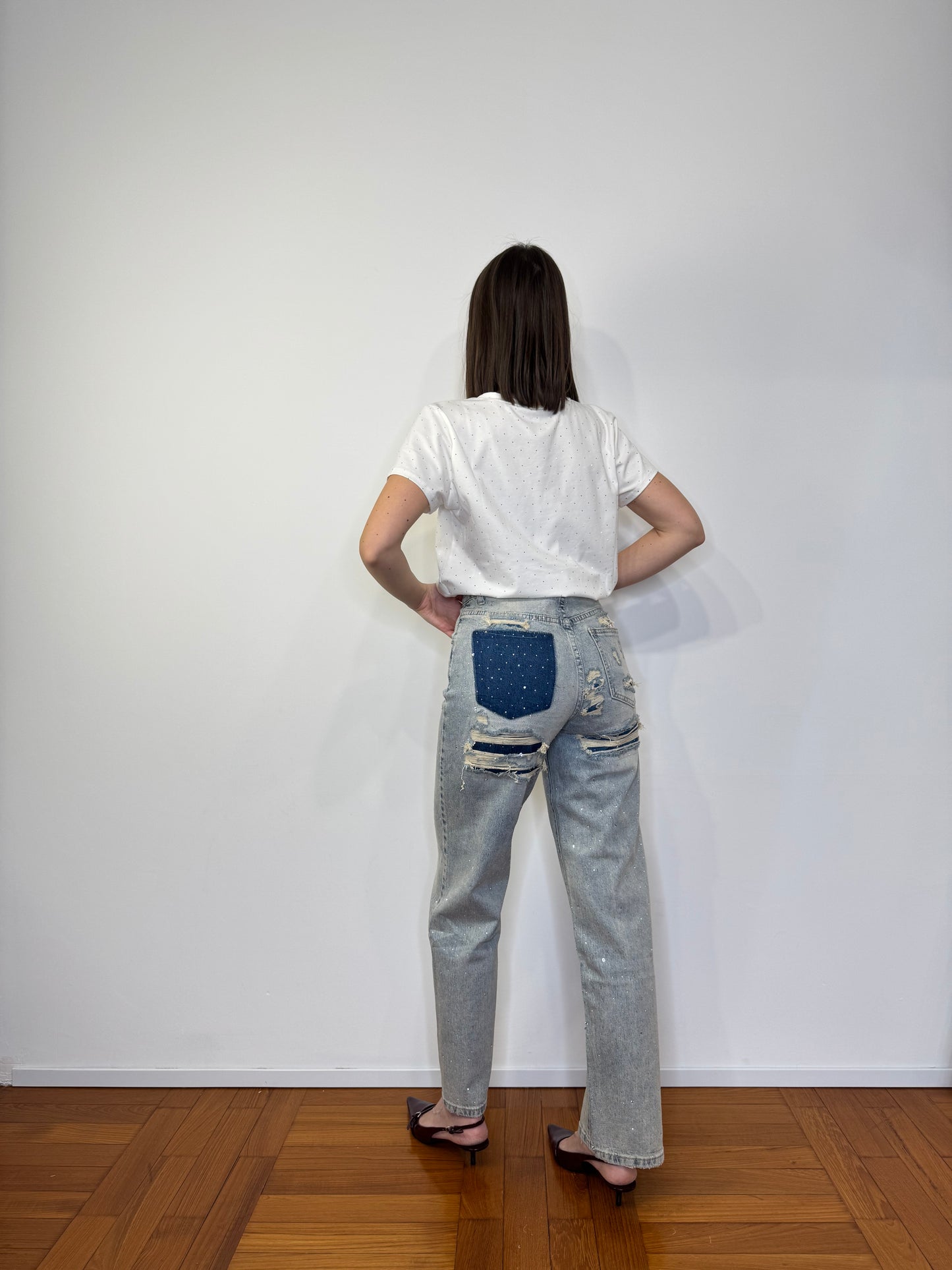 Jeans Strappi strass