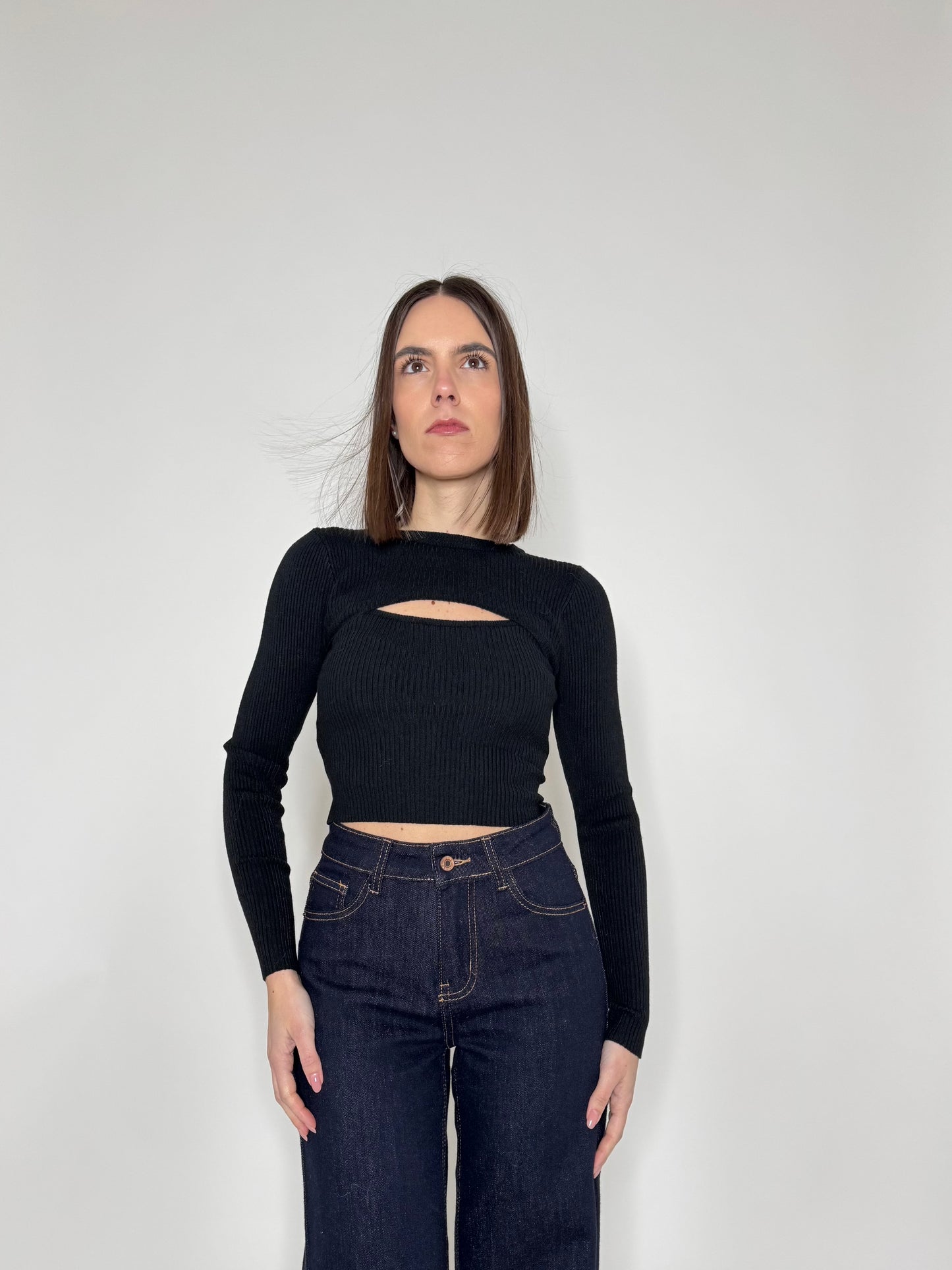 Maglia a costine in Viscosa Cut Nero