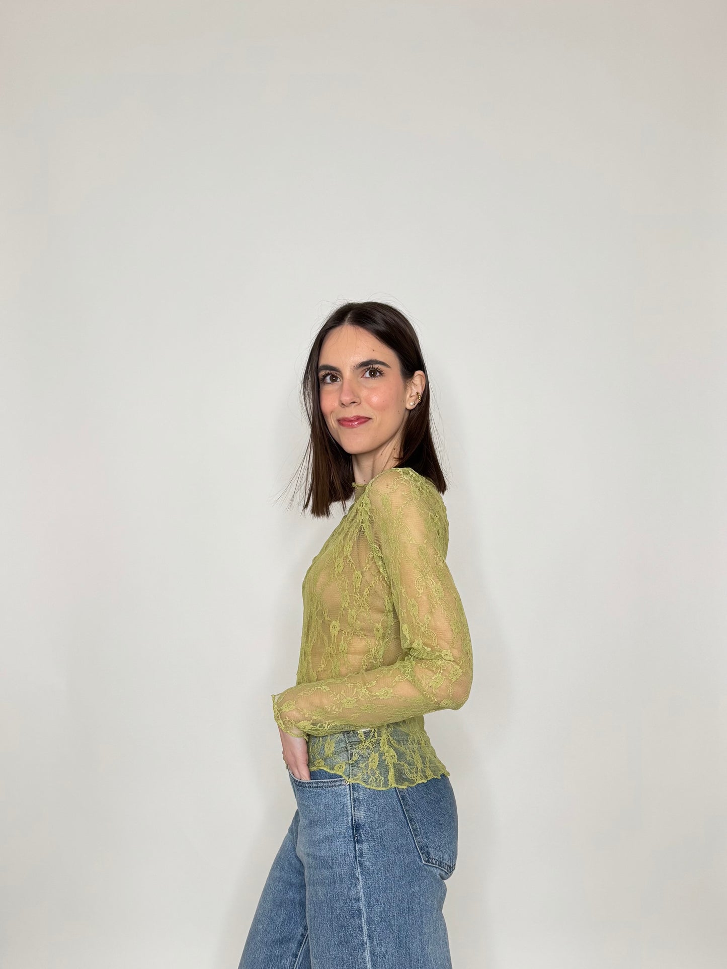 Maglia pizzo in misto cotone viscosa spring/summer Verde