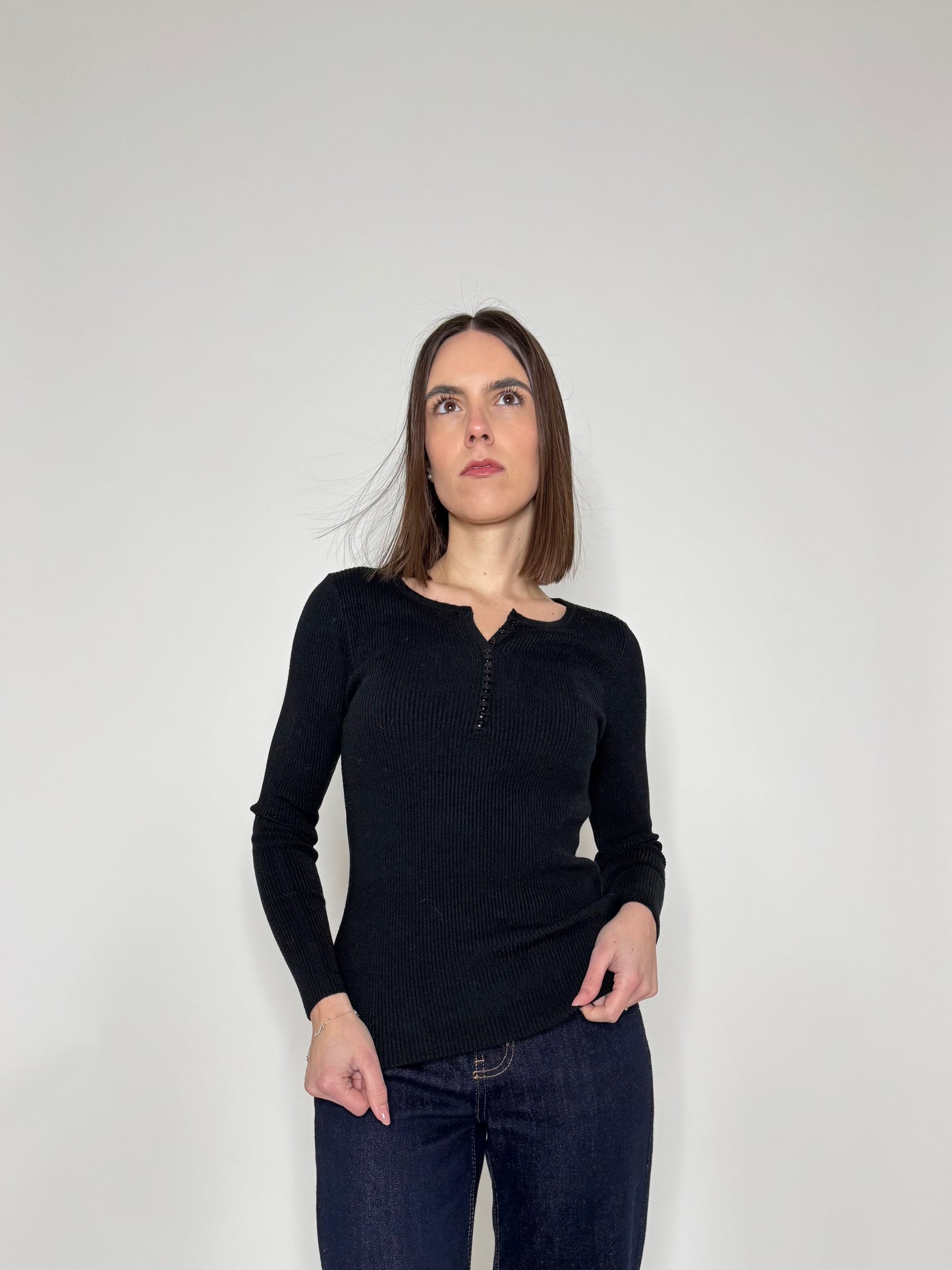 Maglia a costine Viscosa Essential Nero