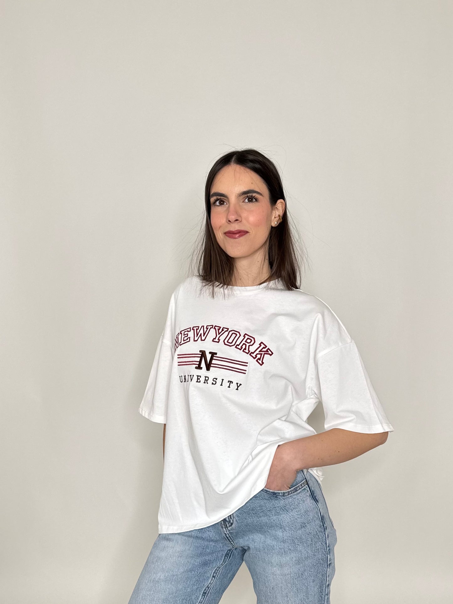 T-shirt in cotone "New York - University" Bianco