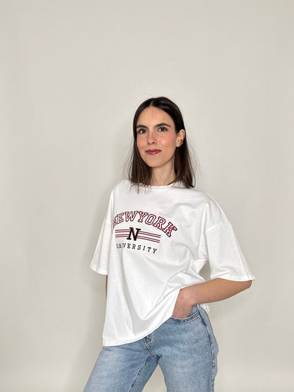T-shirt in cotone "New York - University" Bianco