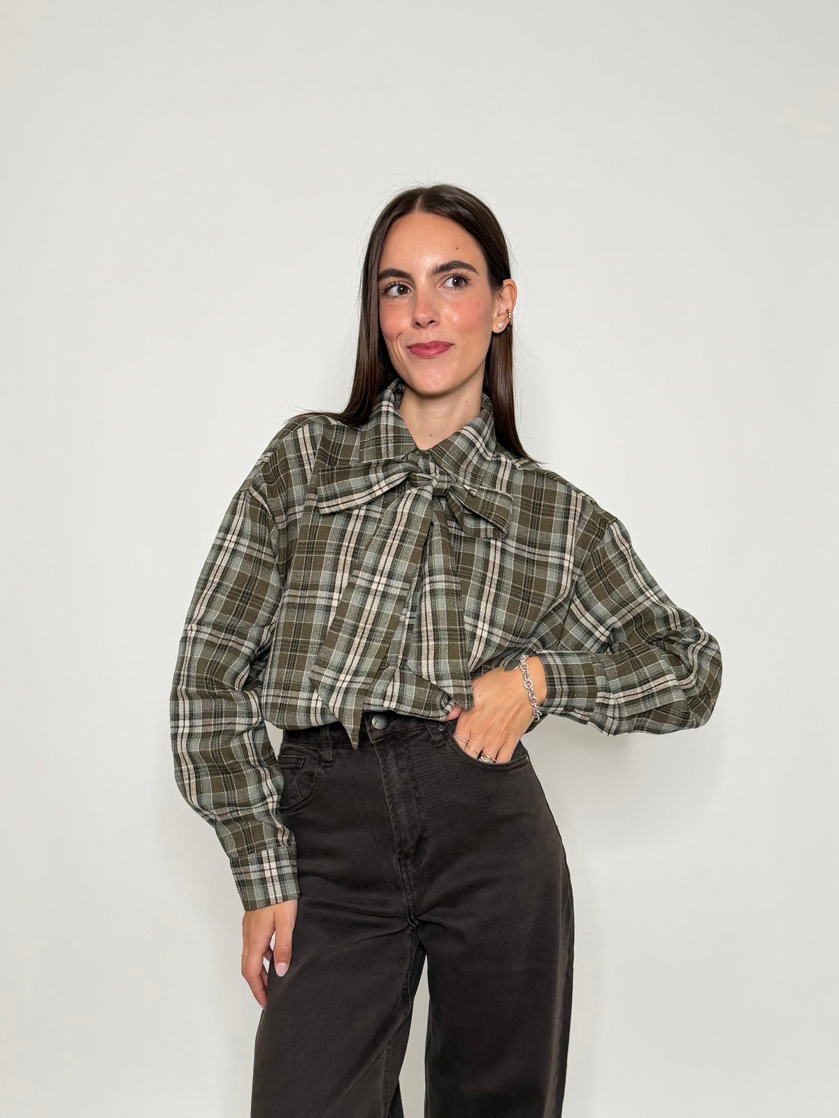 Camicia check in cotone verde