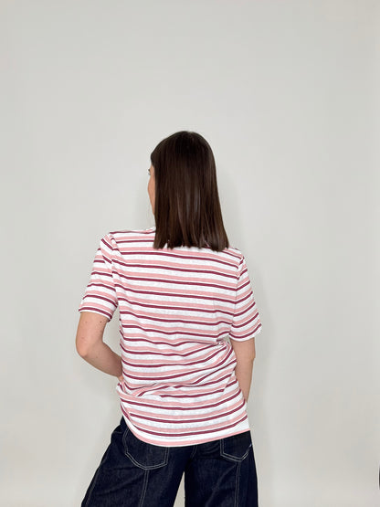 T-shirt righe light cotton con cuore Rosa