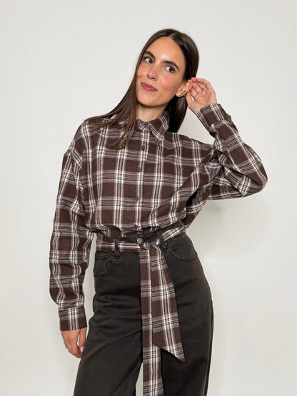 Camicia check in cotone coffee