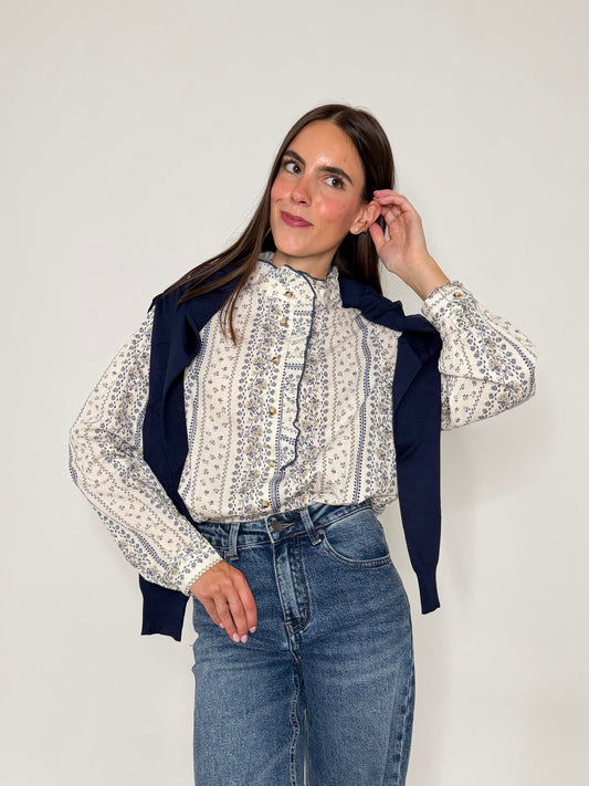 Camicia in cotone rouge blu/beige