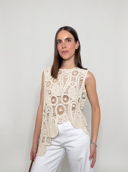 Top in crochet asimmetrico Beige