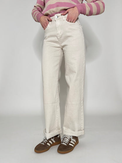Jeans wide leg Cream