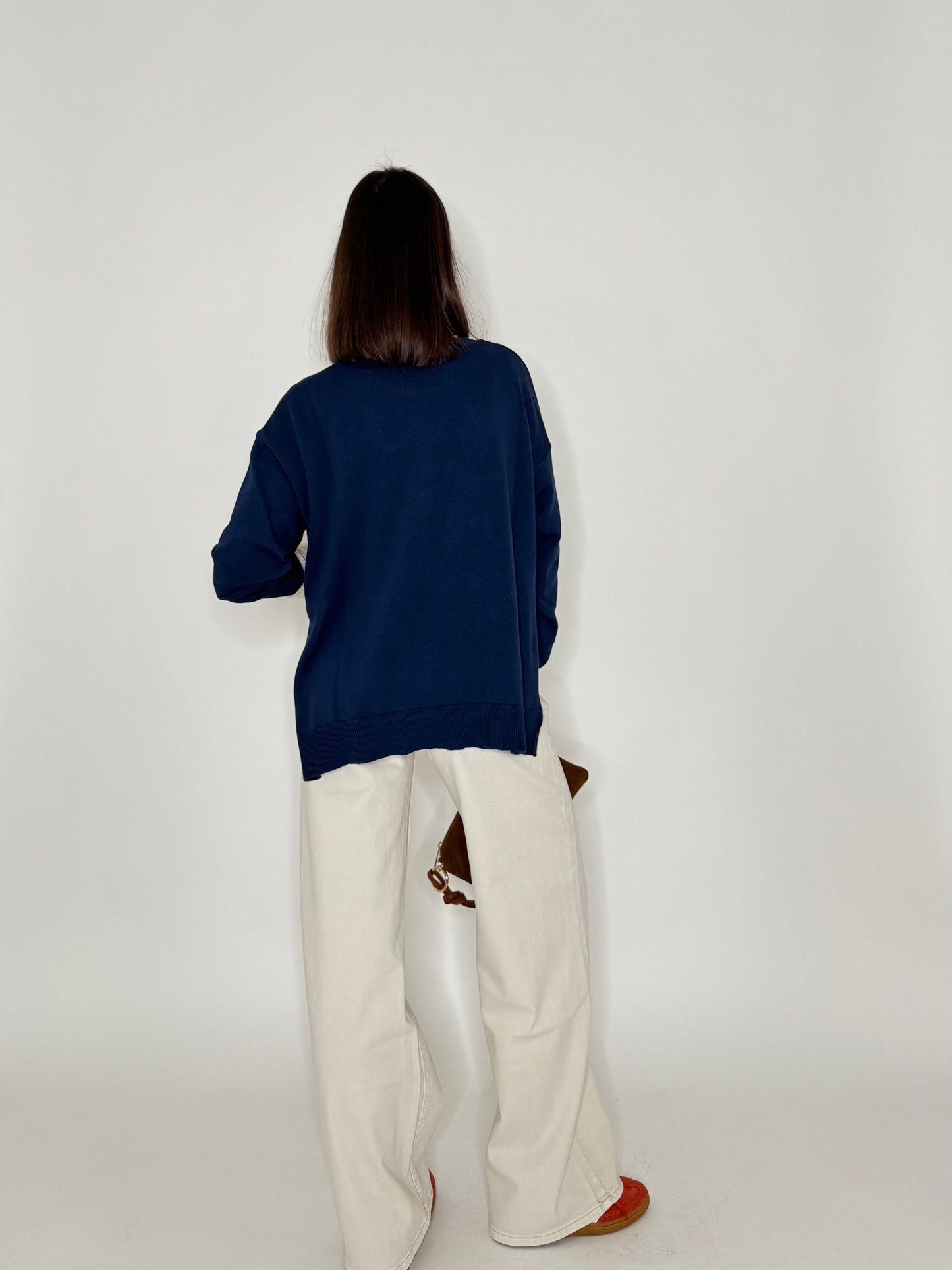 Maglia girocollo scatoletta in 100% cotone Blu Navy