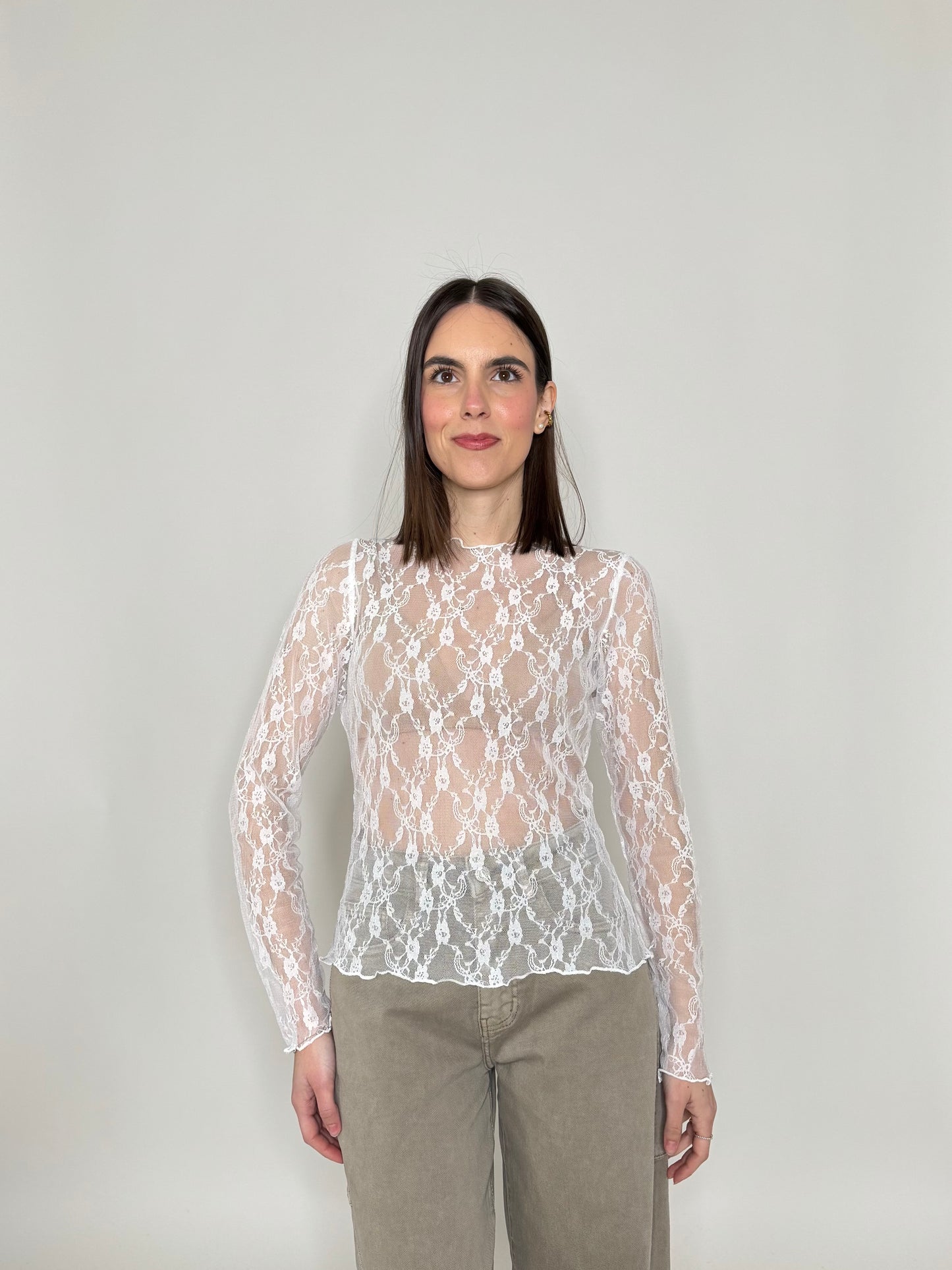 Maglia pizzo in misto cotone viscosa spring/summer Bianco