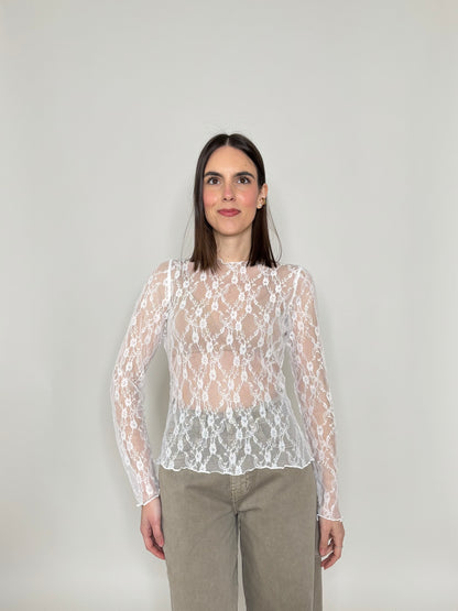 Maglia pizzo in misto cotone viscosa spring/summer Bianco