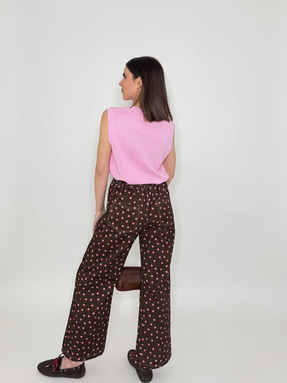 Jeans cinque tasche a pois modello wide leg Cioccolato/Rosa