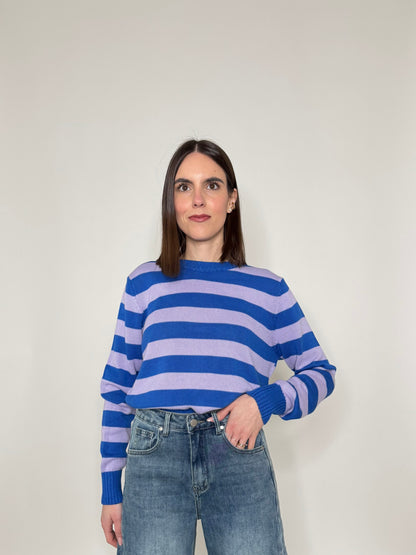 Maglia girocollo a righe in 100% cotone Persia/Lavanda