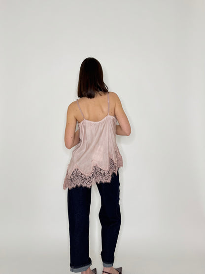 Top pizzo asimmetrico in 100% viscosa satin - Rosa antico