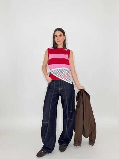 Gilet basic a righe 100% cotone Confetto/Fragola/Blu