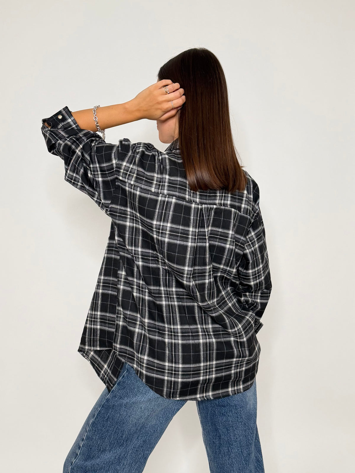 Camicia check in cotone con taschino nero