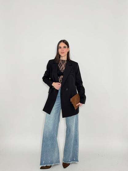 Maglia pizzo in misto cotone viscosa spring/summer Nero