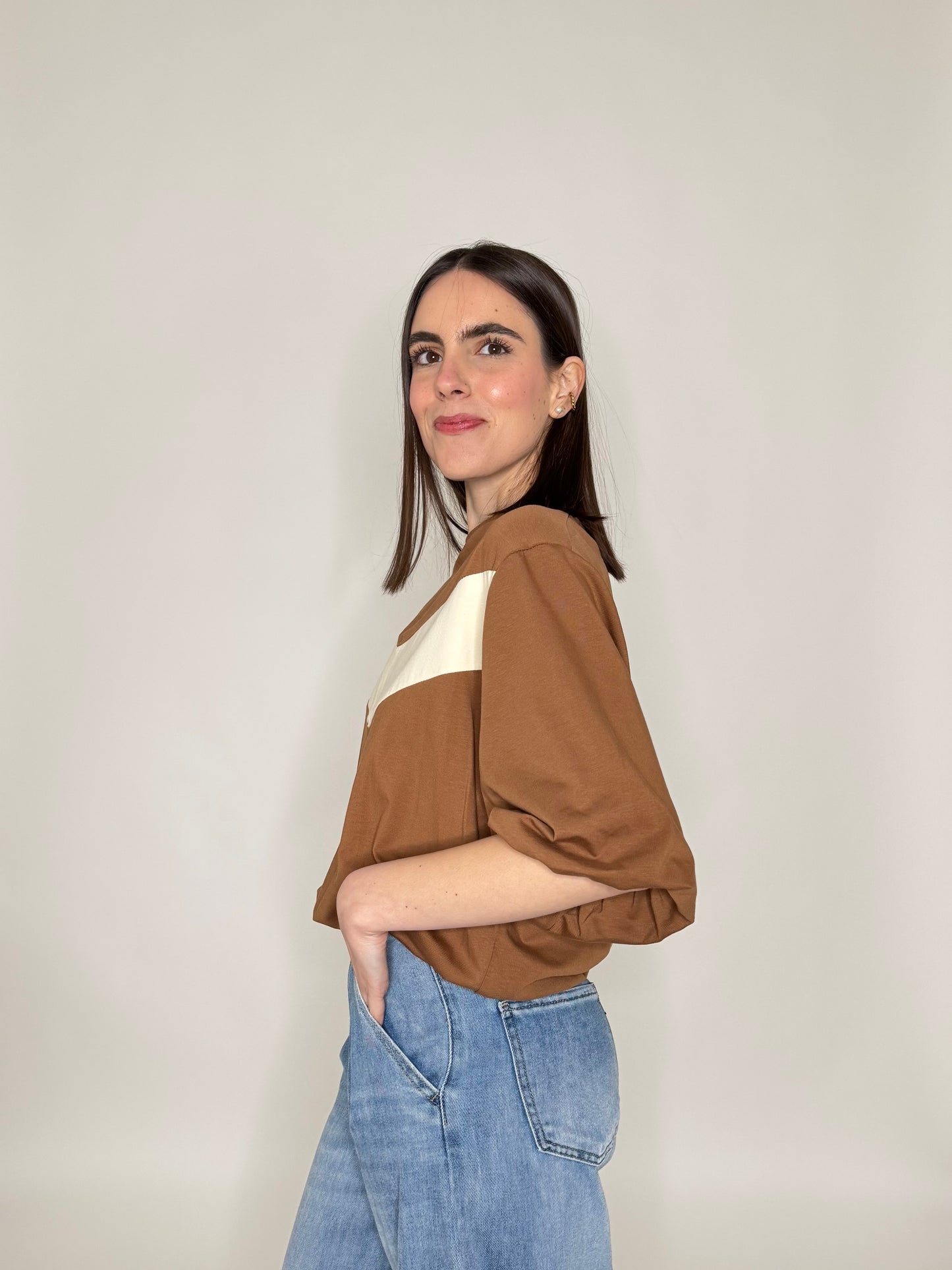 T-shirt palloncino in cotone Caramello